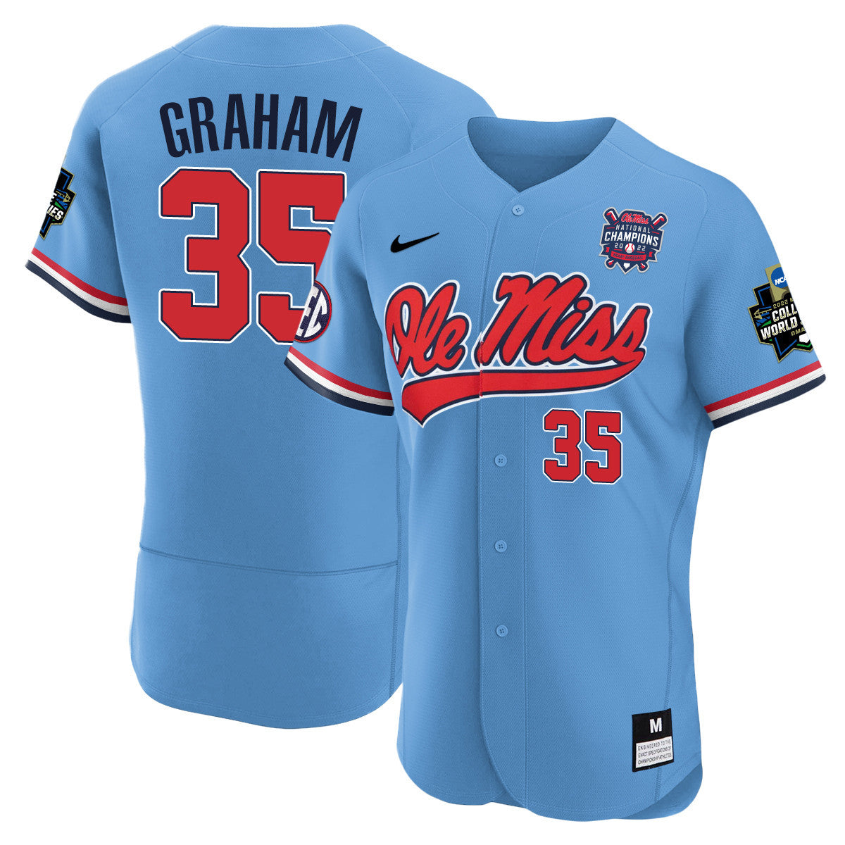 Men's Ole Miss Baseball Champion Patch Flex Base Jersey 2022 – All Stitched