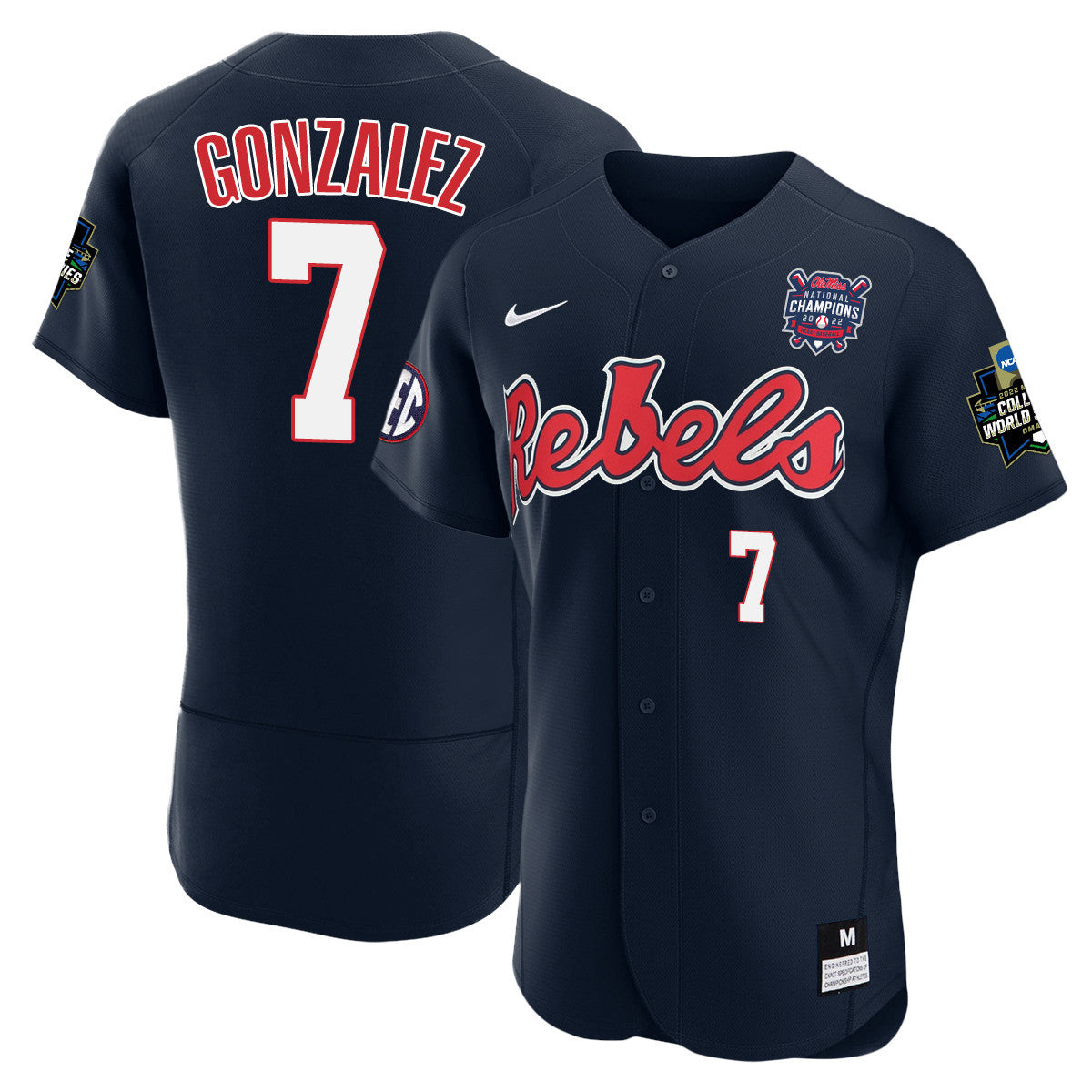 Men's Ole Miss Baseball Champion Patch Flex Base Jersey 2022 – All Stitched