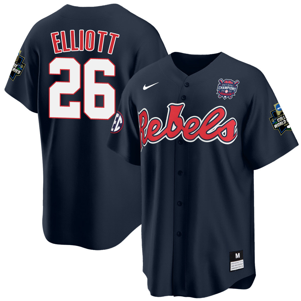 Men's Ole Miss Baseball Champion Patch Cool Base Jersey 2022 – All Stitched