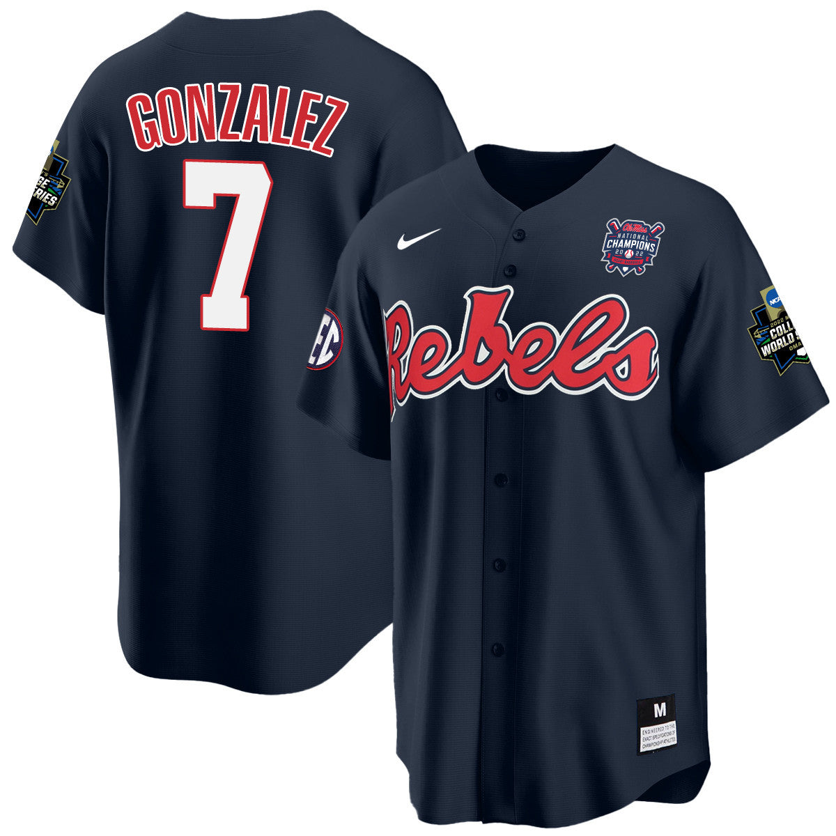 Men's Ole Miss Baseball Champion Patch Cool Base Jersey 2022 – All Stitched