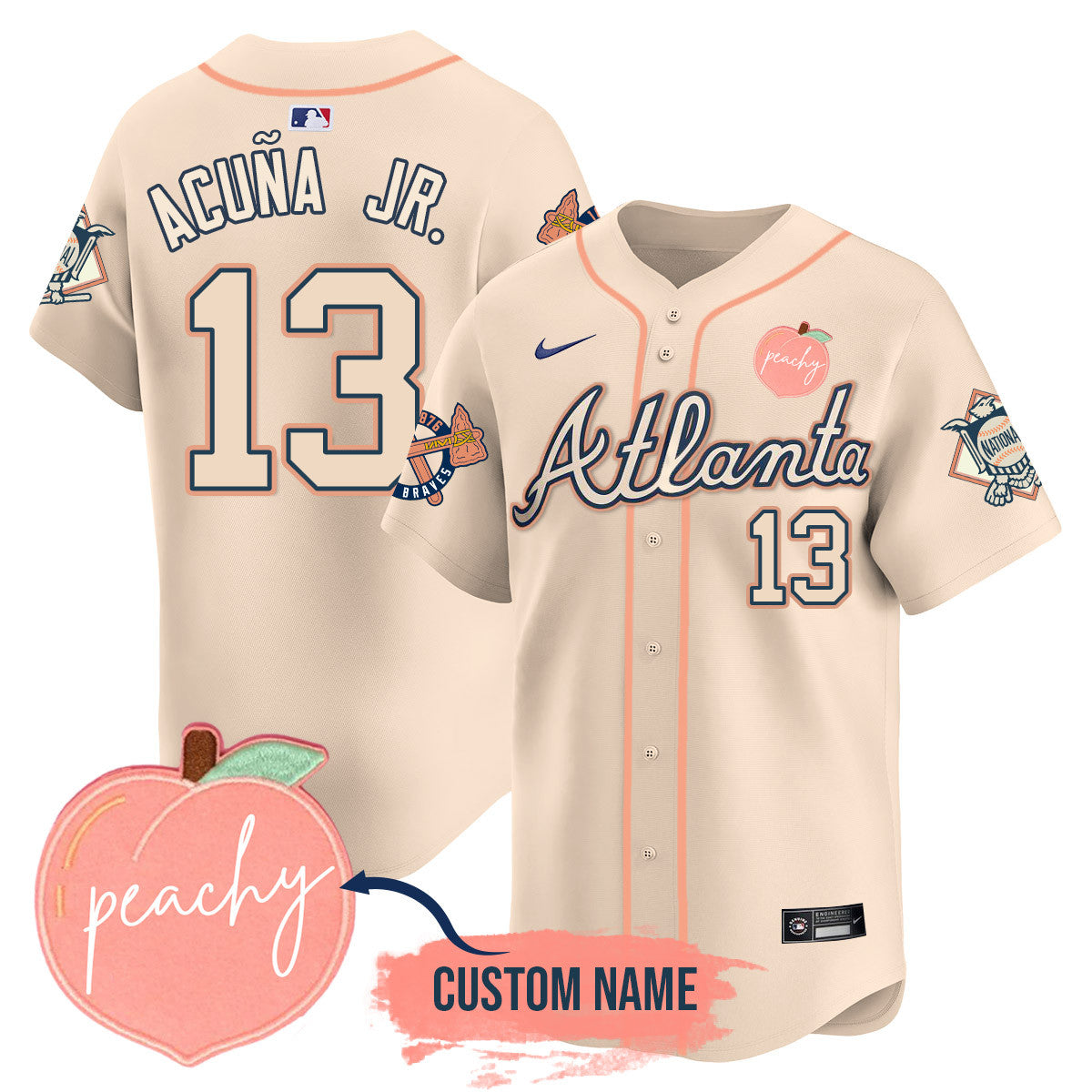 Men's Personalized Braves 2024 "Peach Fuzz" Jersey - All Stitched