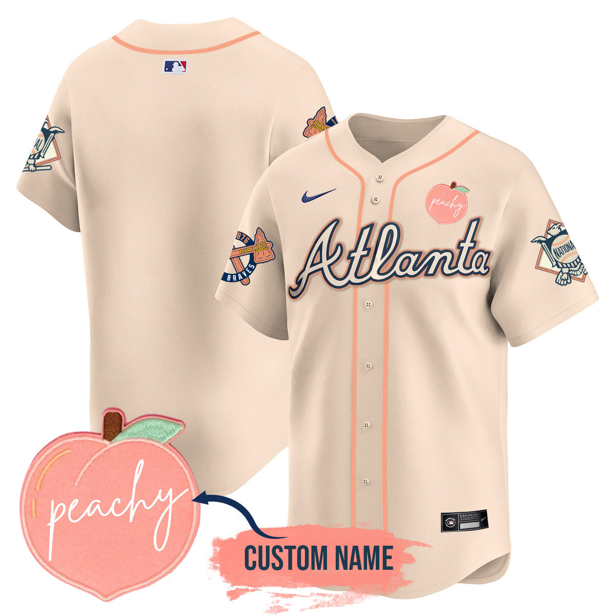 Men's Personalized Braves 2024 "Peach Fuzz" Jersey - All Stitched