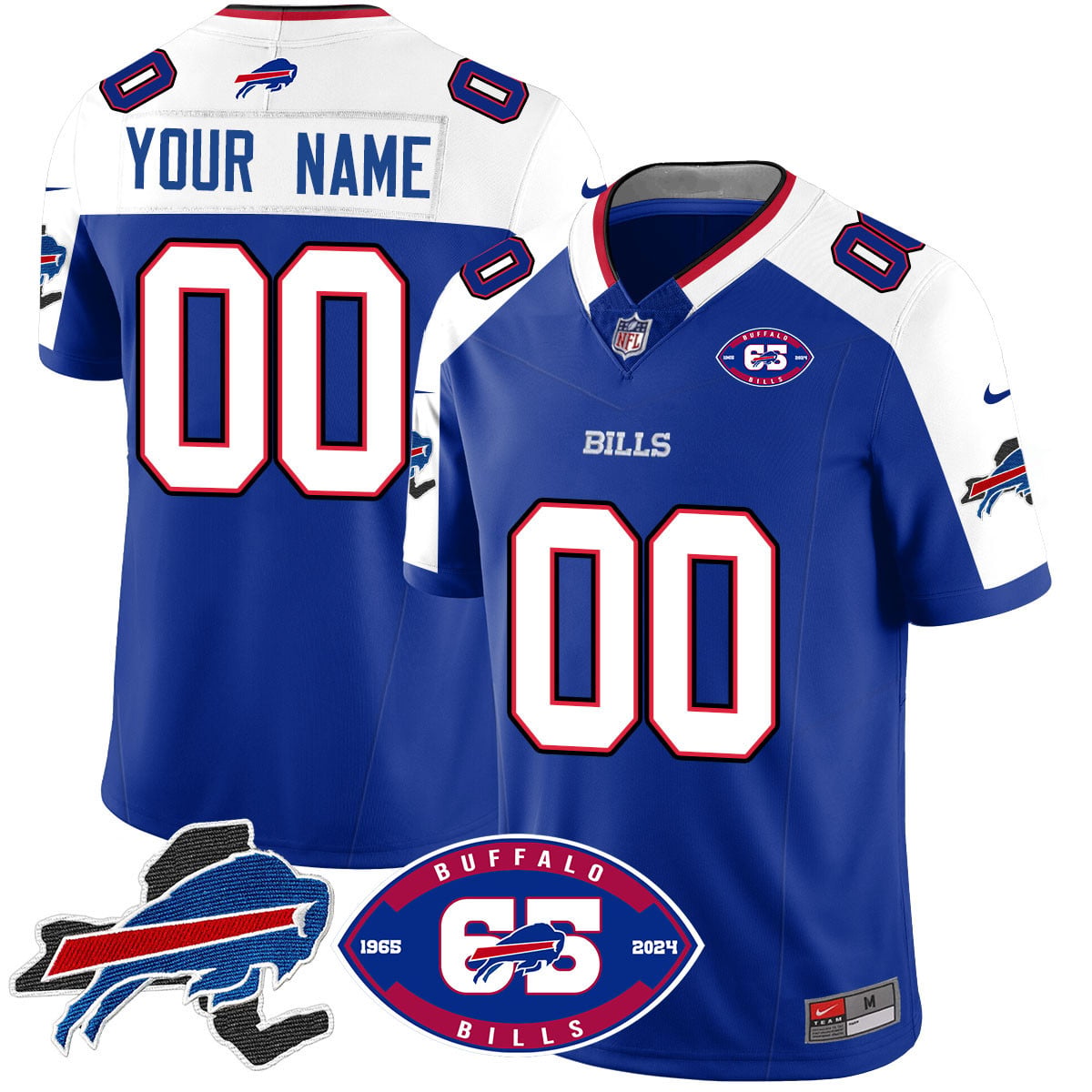 Custom Name/Gender Bills 1959 - 2024 - The Bills Jersey - All Stitched