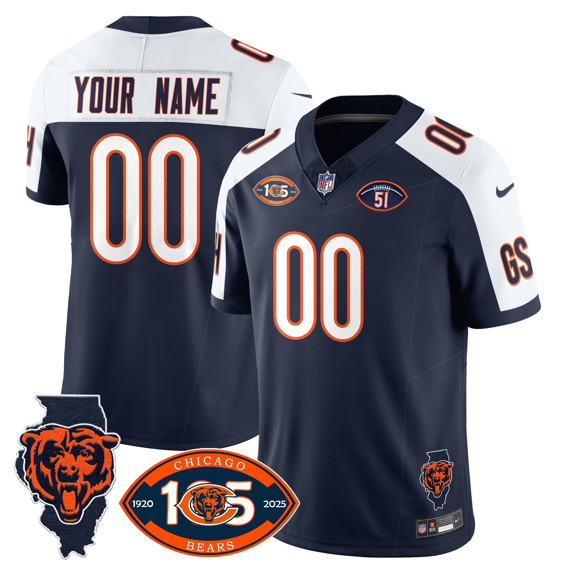 Custom Name/Gender Bears 1920-2025 - The Bears Jersey - All Stitched