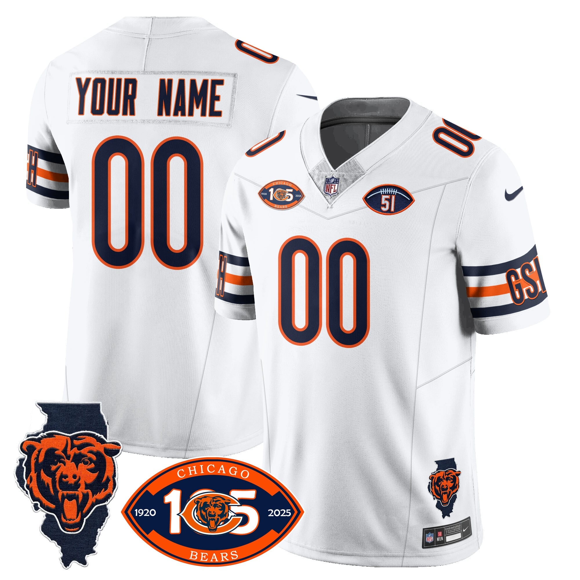 Custom Name/Gender Bears 1920-2025 - The Bears Jersey - All Stitched