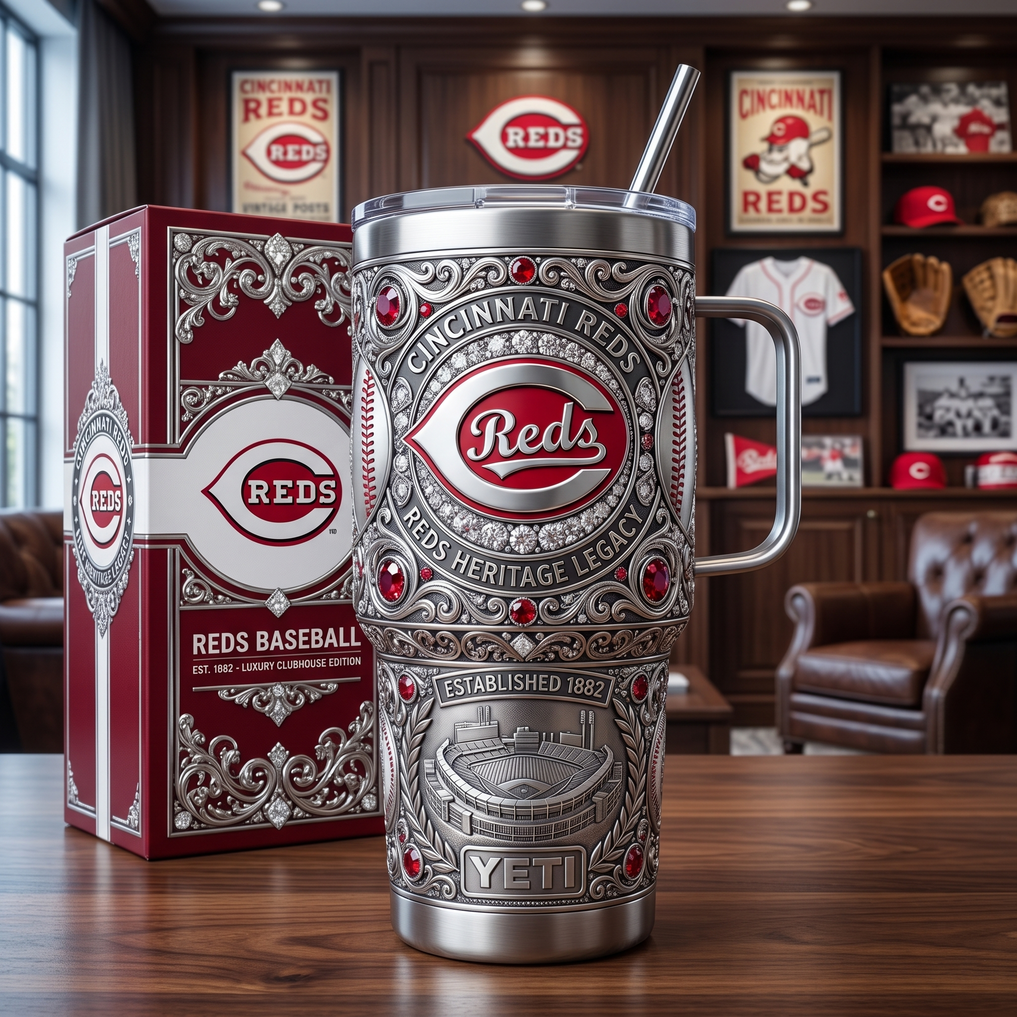 Cincinnati Reds 40 oz Tumbler with Handle and Lid