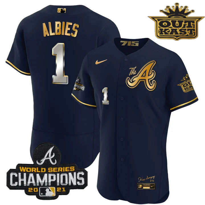 Men's Atlanta Braves Outkast Gold The A Flex Base Jersey  All Stitched
