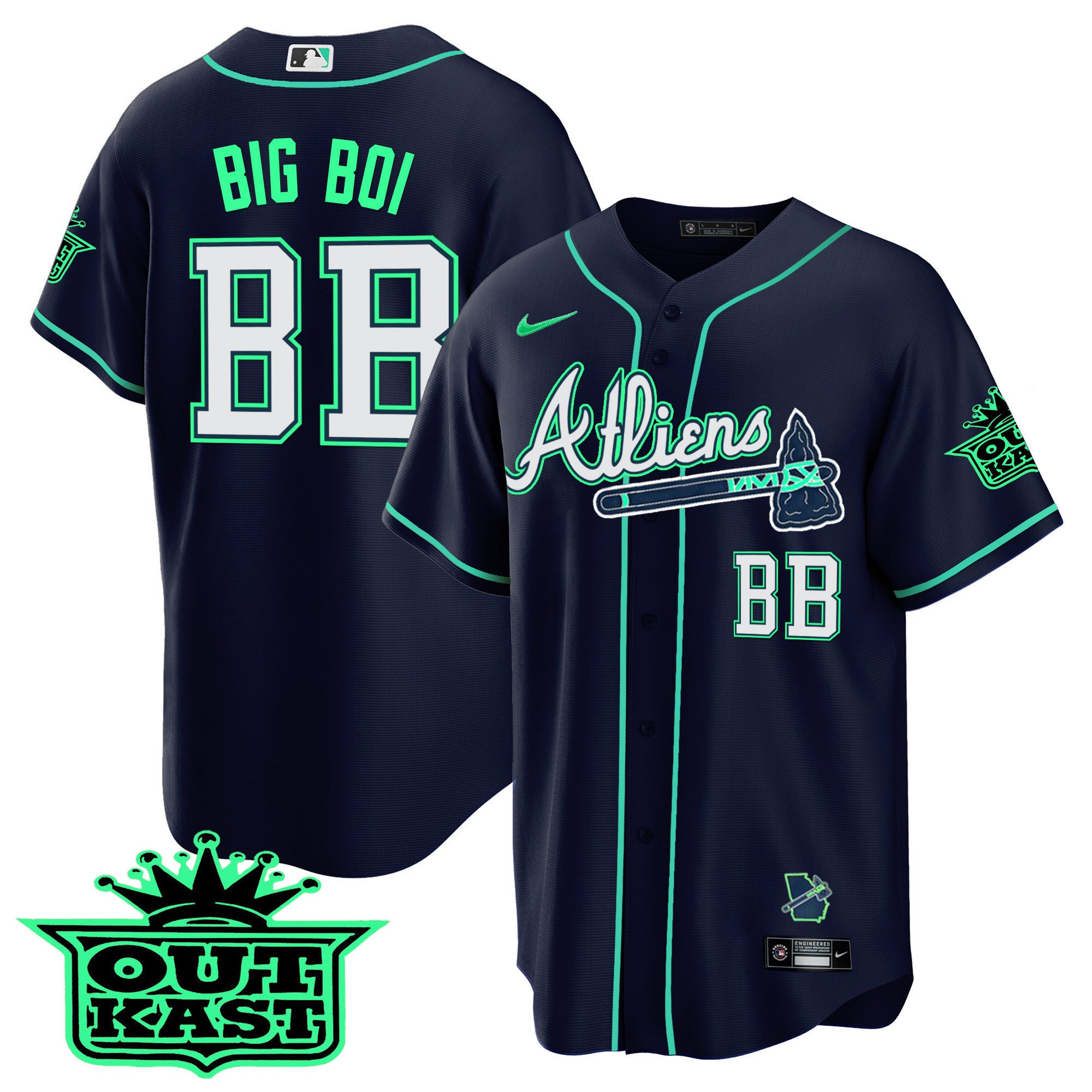 Men's Atlanta Braves Atliens Cool Base Jersey - Galaxy Version - Stitched