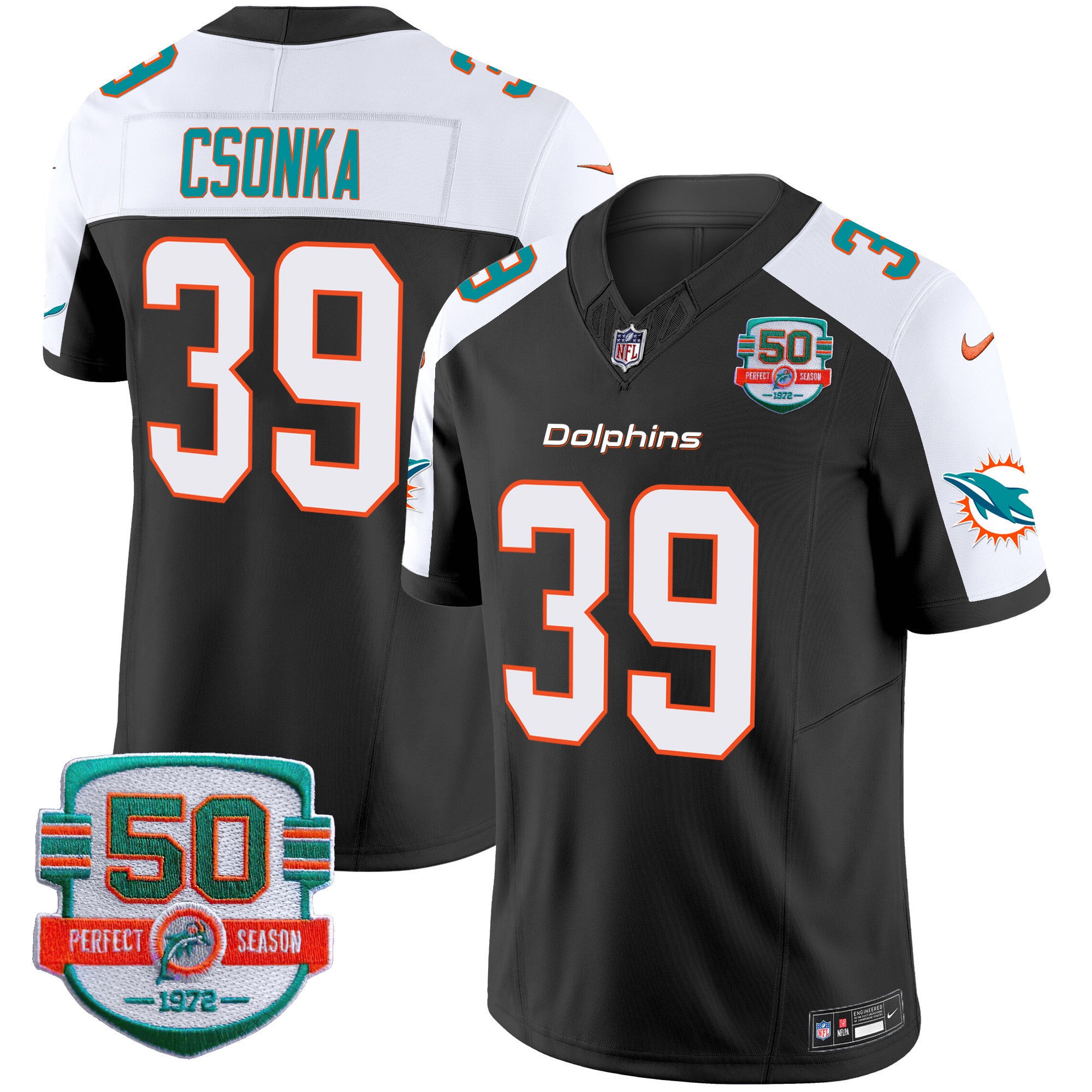 Men's Dolphins 50th 1972 Perfect Season Patch Vapor Jersey - All Stitched