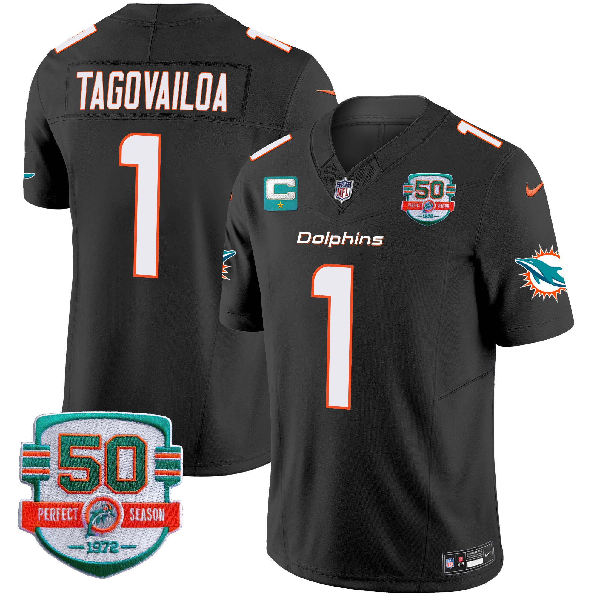 Men's Dolphins 50th 1972 Perfect Season Patch Vapor Jersey - All Stitched