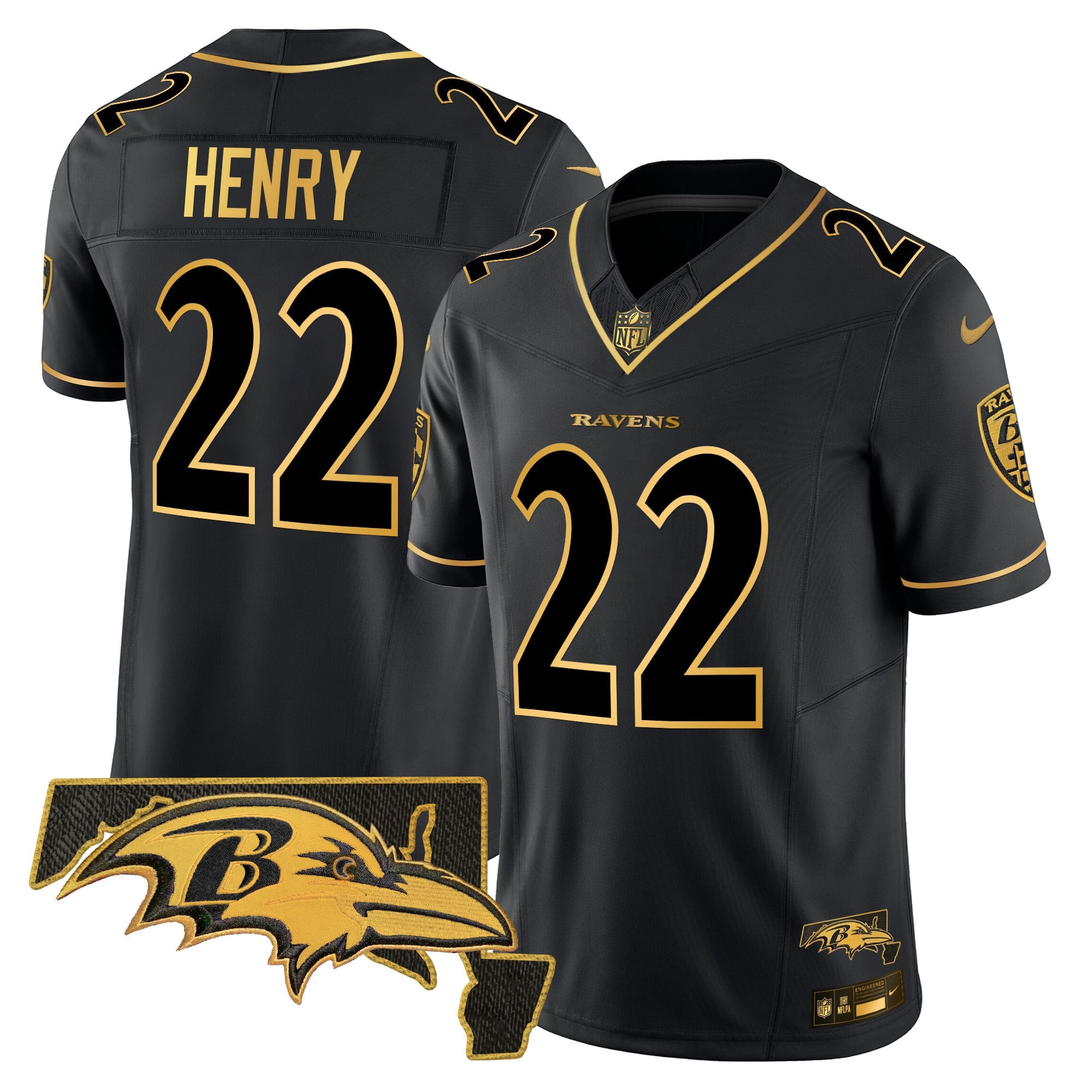 Men's Ravens 2024 Gold Vapor Limited Jersey - All Stitched