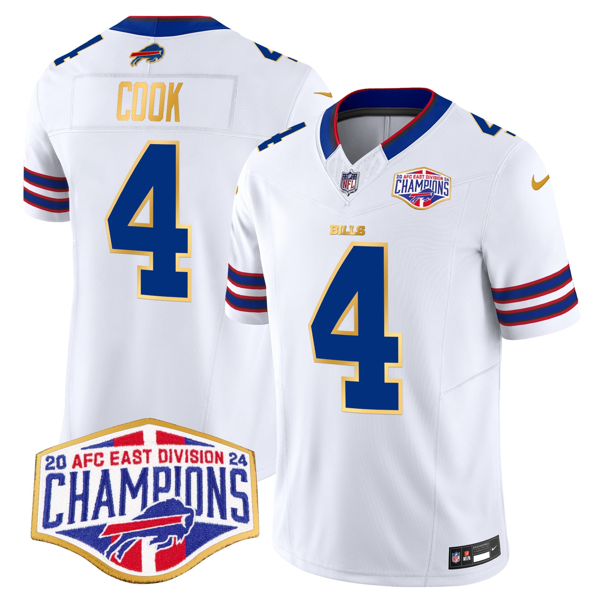 Men's Bills 2024 AFC East Division Champions Gold Trim Vapor Limited Jersey - All Stitched