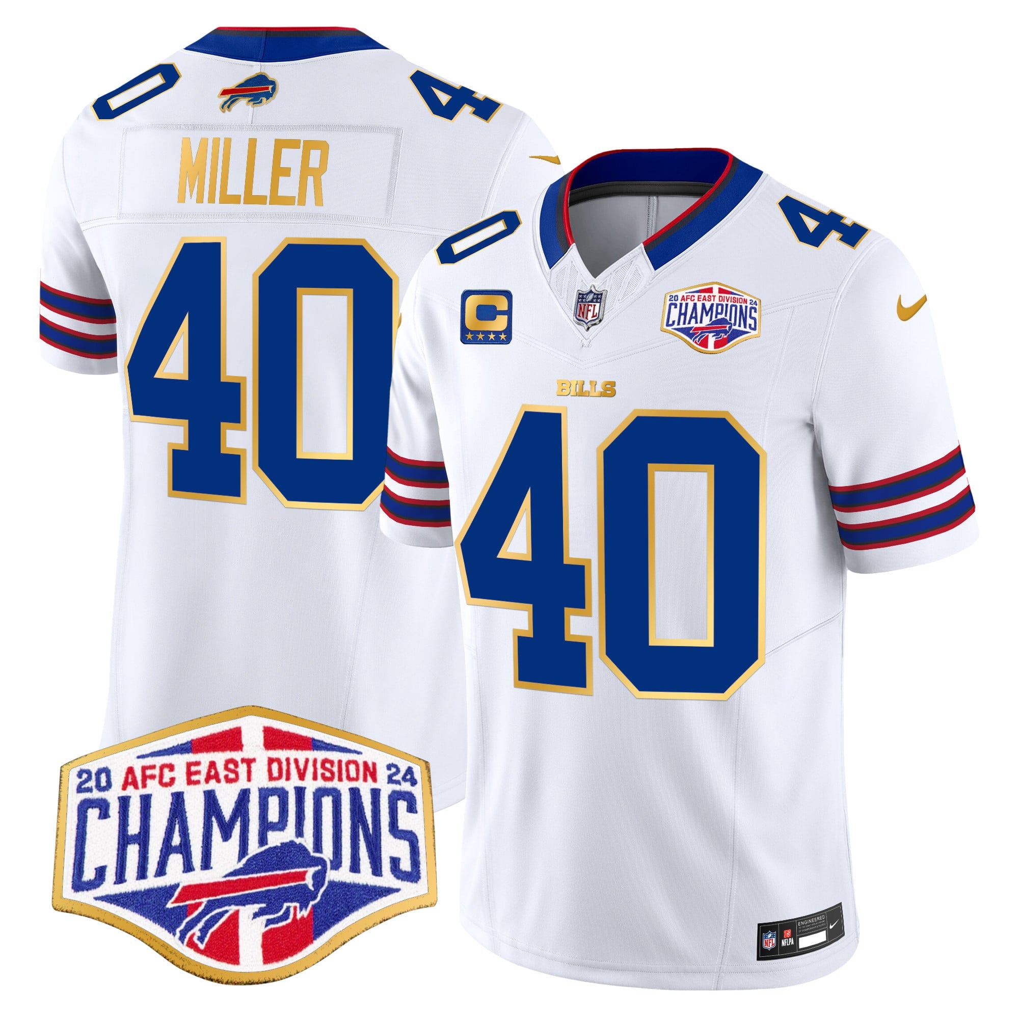 Men's Bills 2024 AFC East Division Champions Gold Trim Vapor Limited Jersey - All Stitched