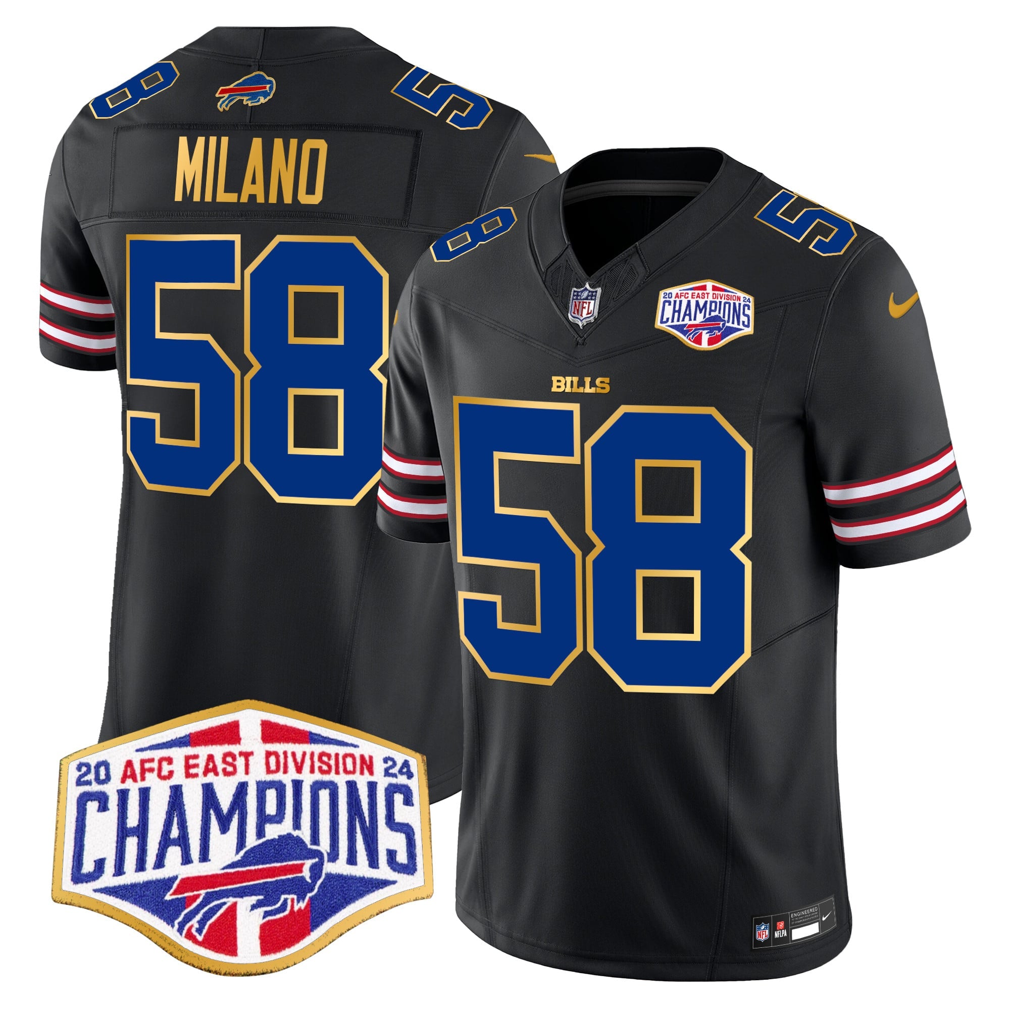 Men's Bills 2024 AFC East Division Champions Gold Trim Vapor Limited Jersey - All Stitched