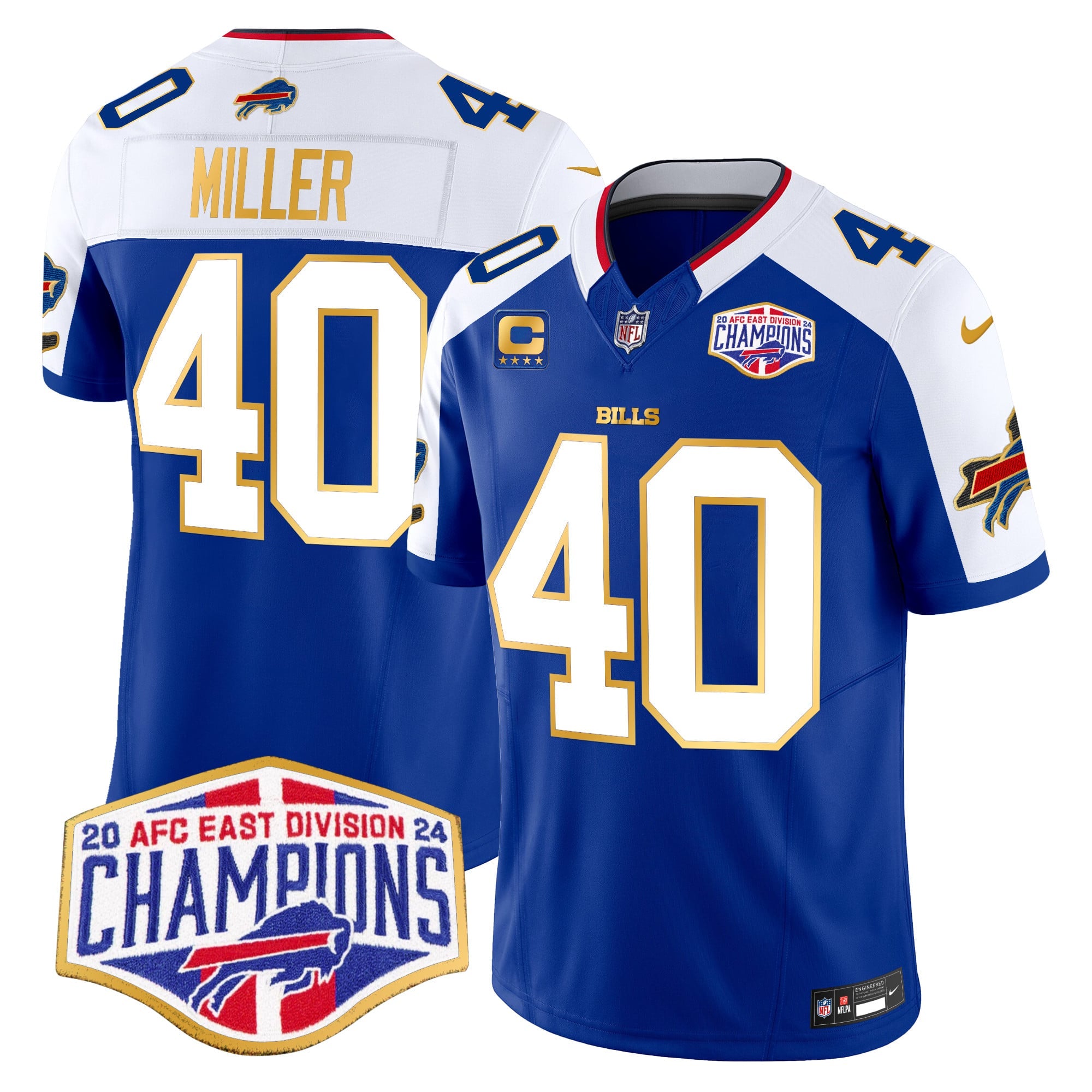 Men's Bills 2024 AFC East Division Champions Gold Trim Vapor Limited Jersey - All Stitched