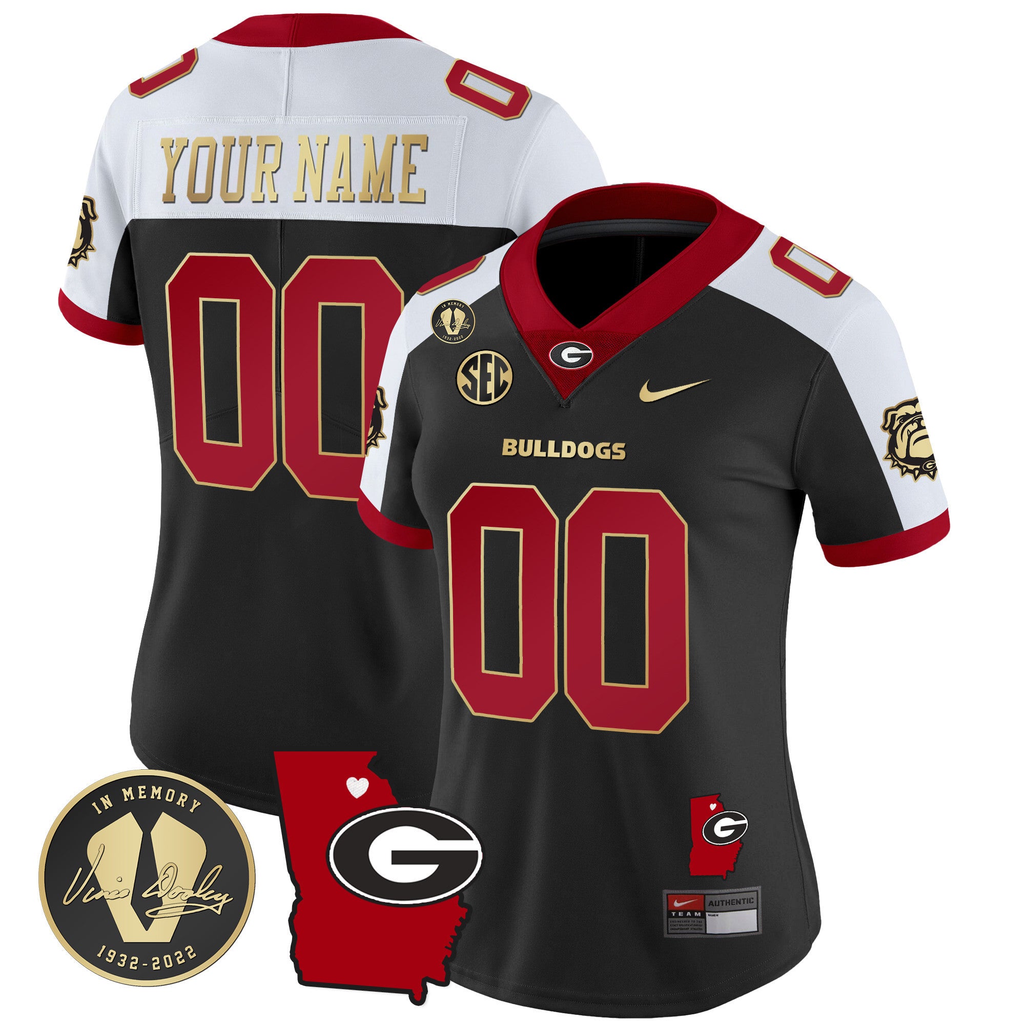 Custom Name/Gender Georgia Bulldogs 2024 Vapor Jersey V4 - Georgia Map - All Stitched