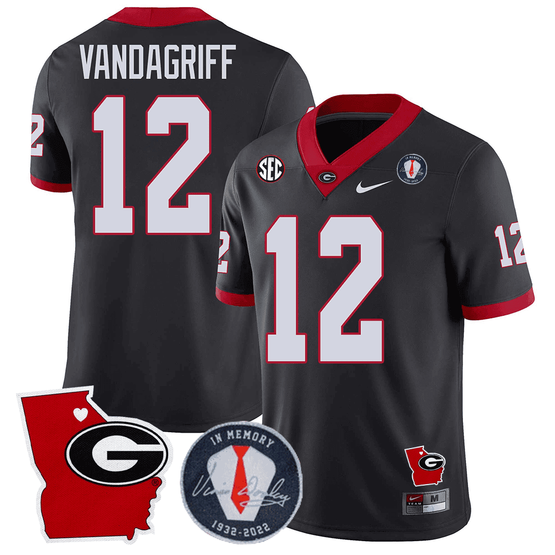 Men's Georgia Bulldogs 2024 Vince Dooley Patch & Georgia State Map Jersey - All Stitched