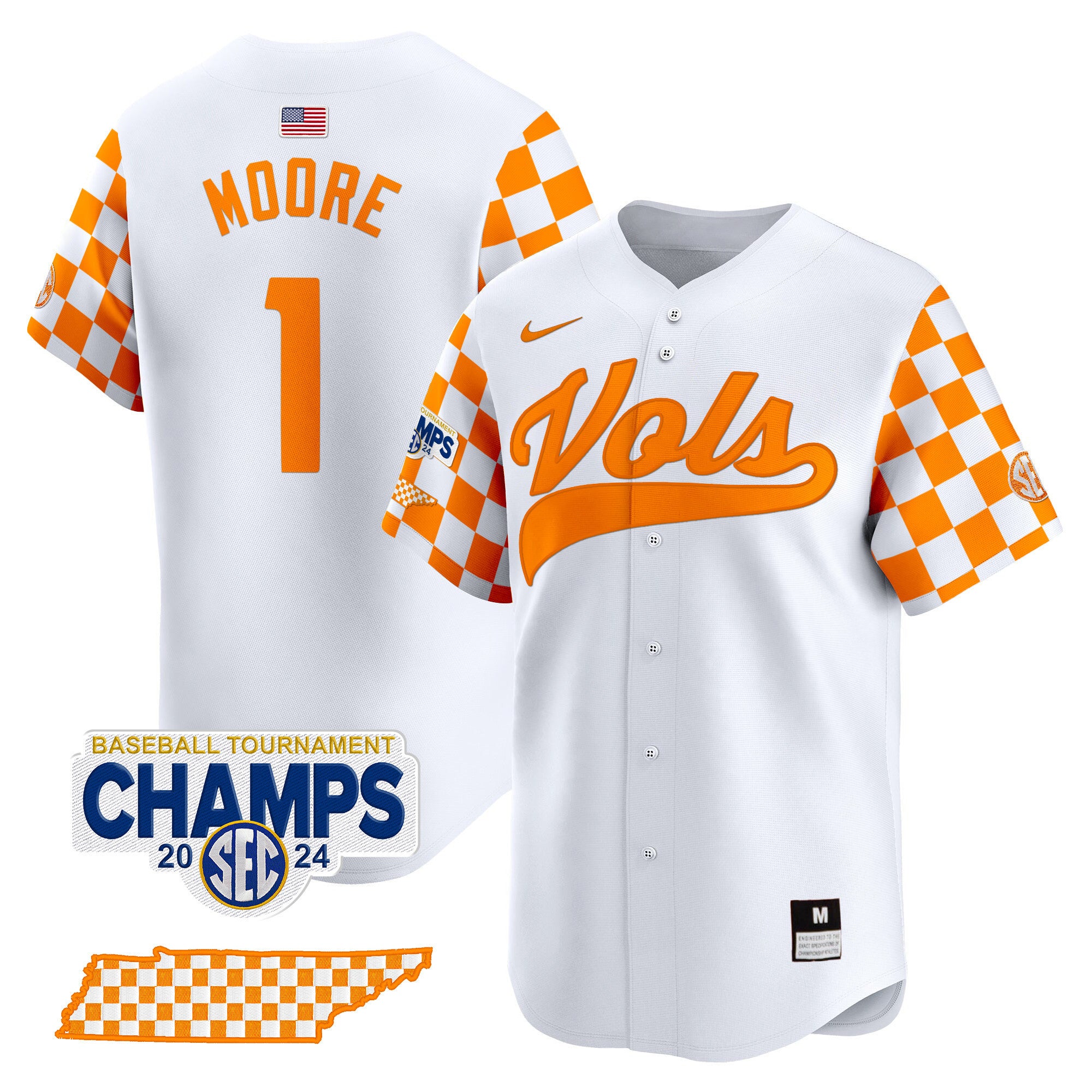Men's Tennessee Volunteers Checkerboard 2024 Tournament Champions Vapor Premier Limited Jersey - All Stitched