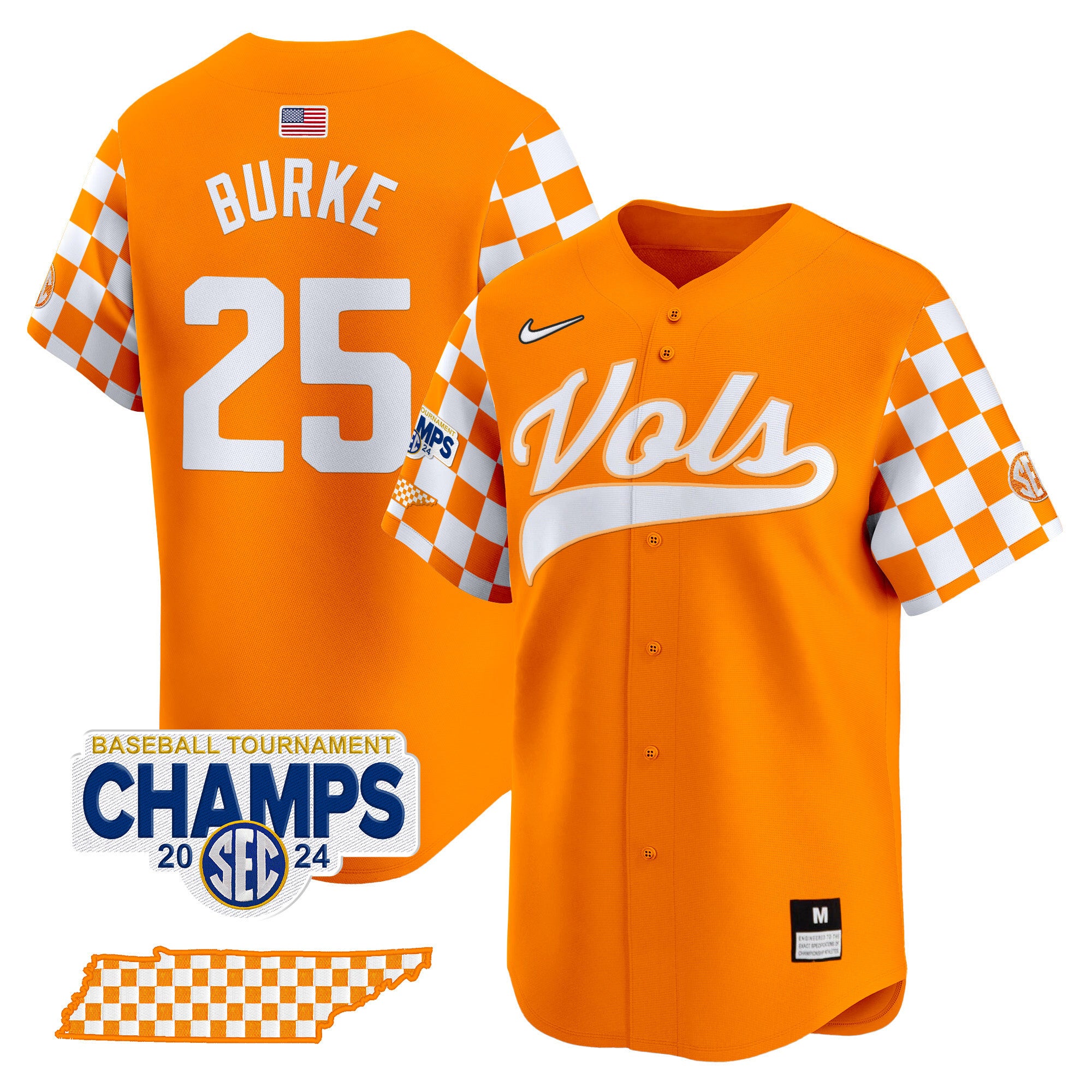 Men's Tennessee Volunteers Checkerboard 2024 Tournament Champions Vapor Premier Limited Jersey - All Stitched