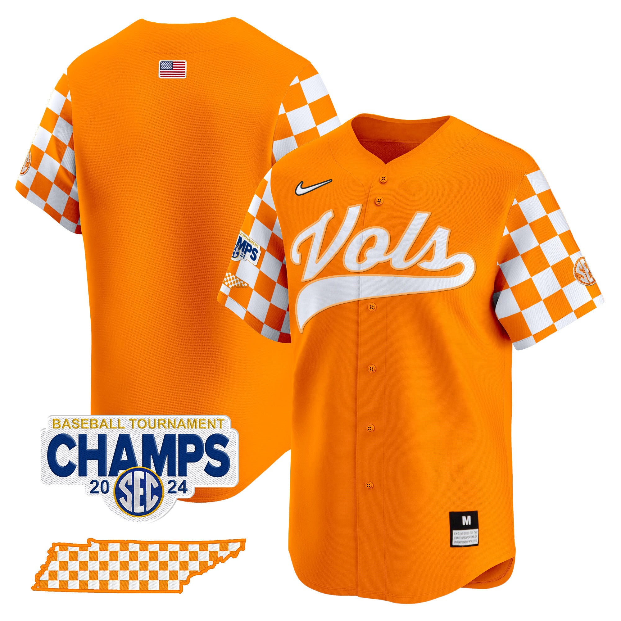 Men's Tennessee Volunteers Checkerboard 2024 Tournament Champions Vapor Premier Limited Jersey - All Stitched