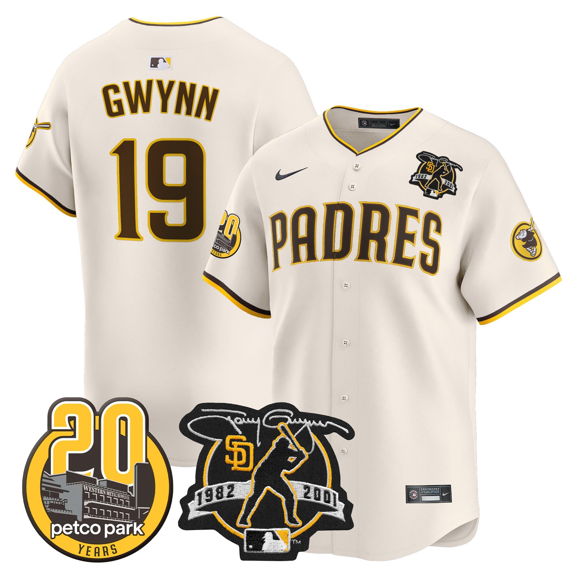 Men's Padres Tony Gwynn & Petco Park 20th Patch Vapor Premier Limited Jersey V2 ?All Stitched