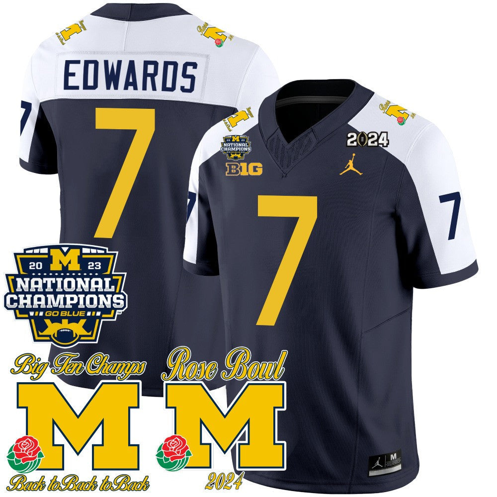 Men's Michigan Wolverines 2023 National Champions & Rose Bowl Patch Vapor Jersey - All Stitched