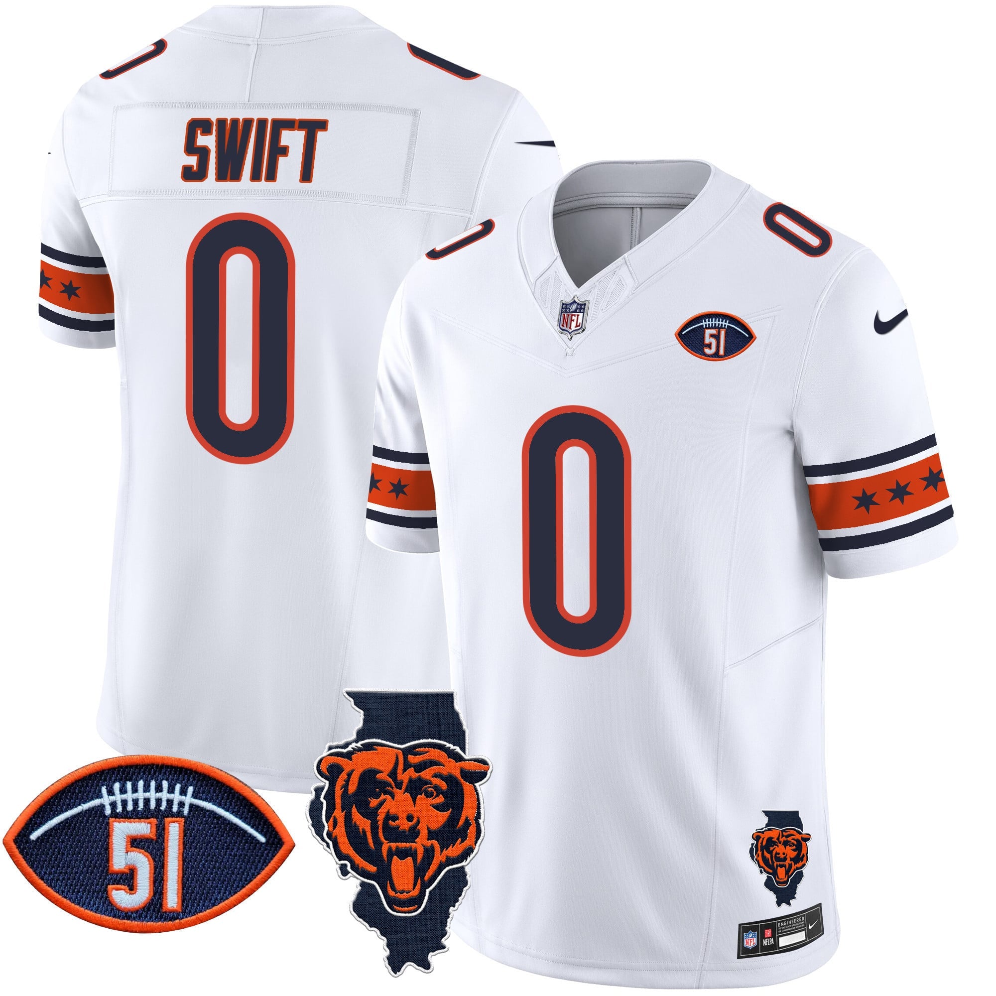 Men's Bears Illinois & Dick Butkus Patch Vapor Limited Jersey - All Stitched