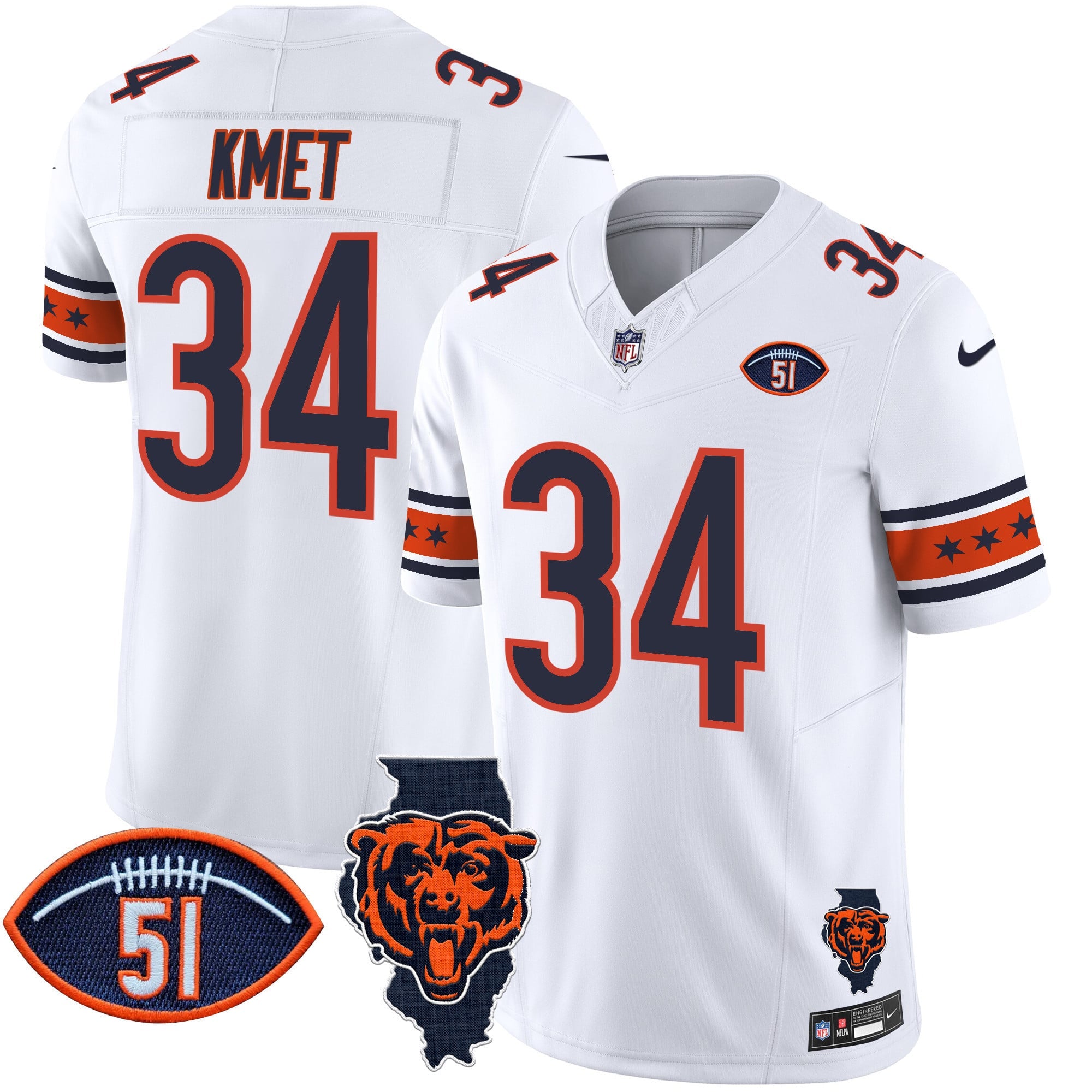 Men's Bears Illinois & Dick Butkus Patch Vapor Limited Jersey - All Stitched