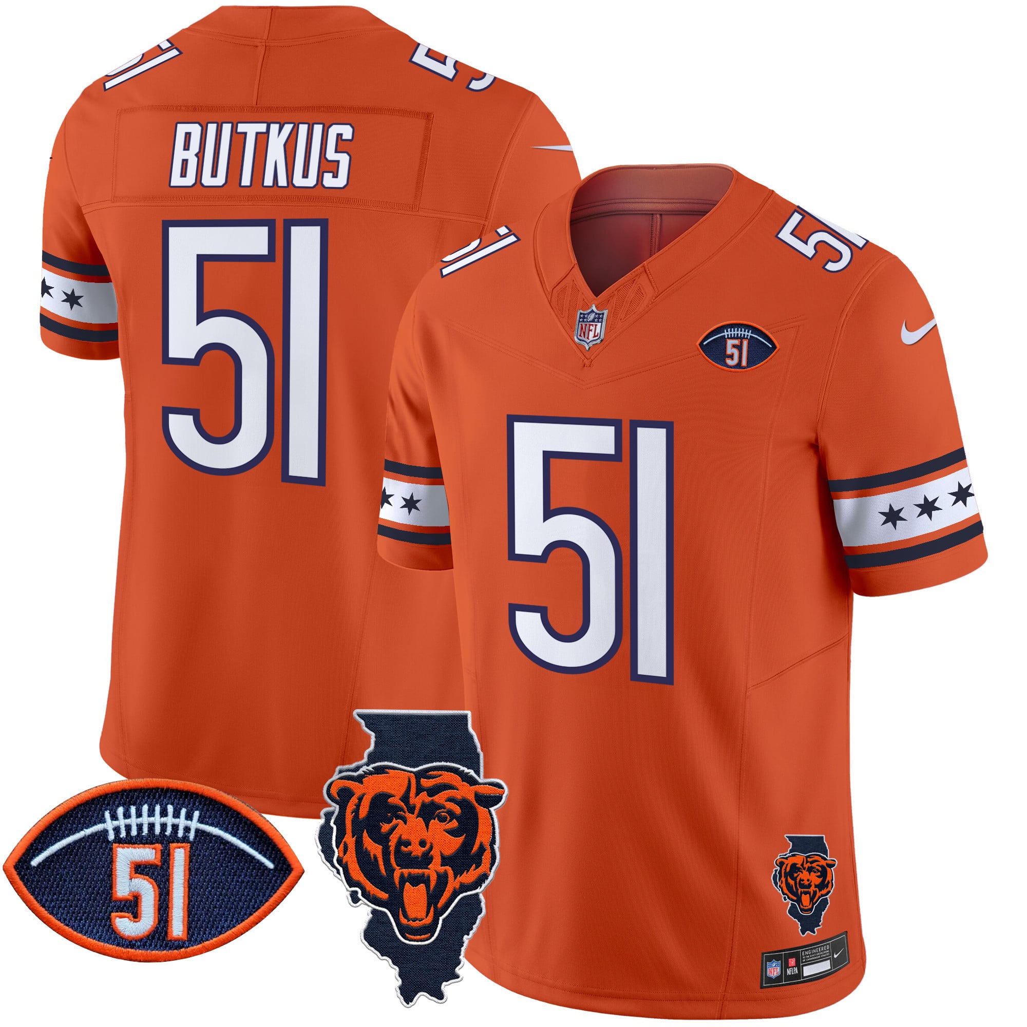 Men's Bears Illinois & Dick Butkus Patch Vapor Limited Jersey - All Stitched
