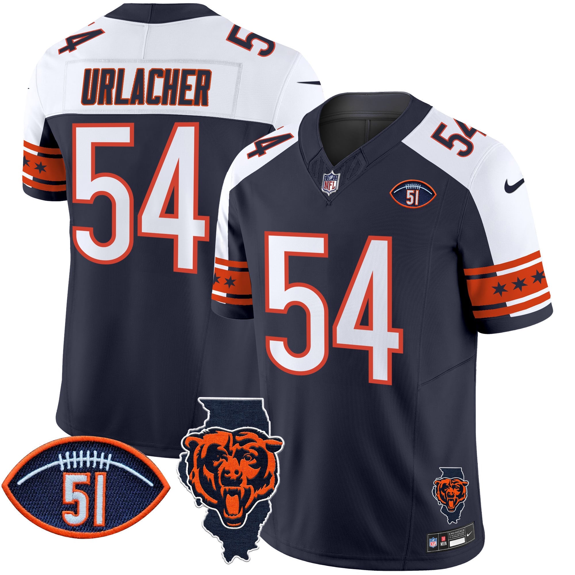 Men's Bears Illinois & Dick Butkus Patch Vapor Limited Jersey - All Stitched
