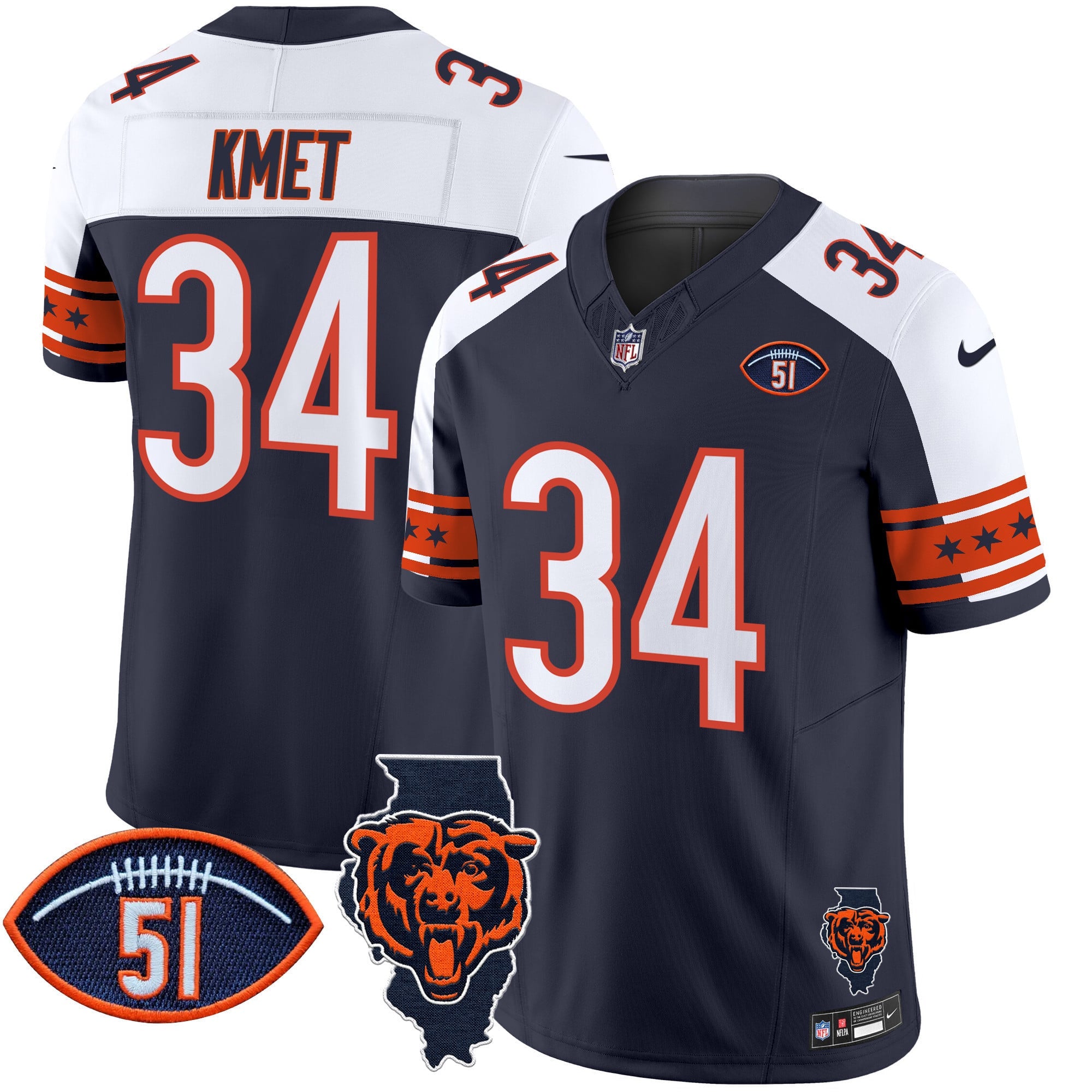 Men's Bears Illinois & Dick Butkus Patch Vapor Limited Jersey - All Stitched