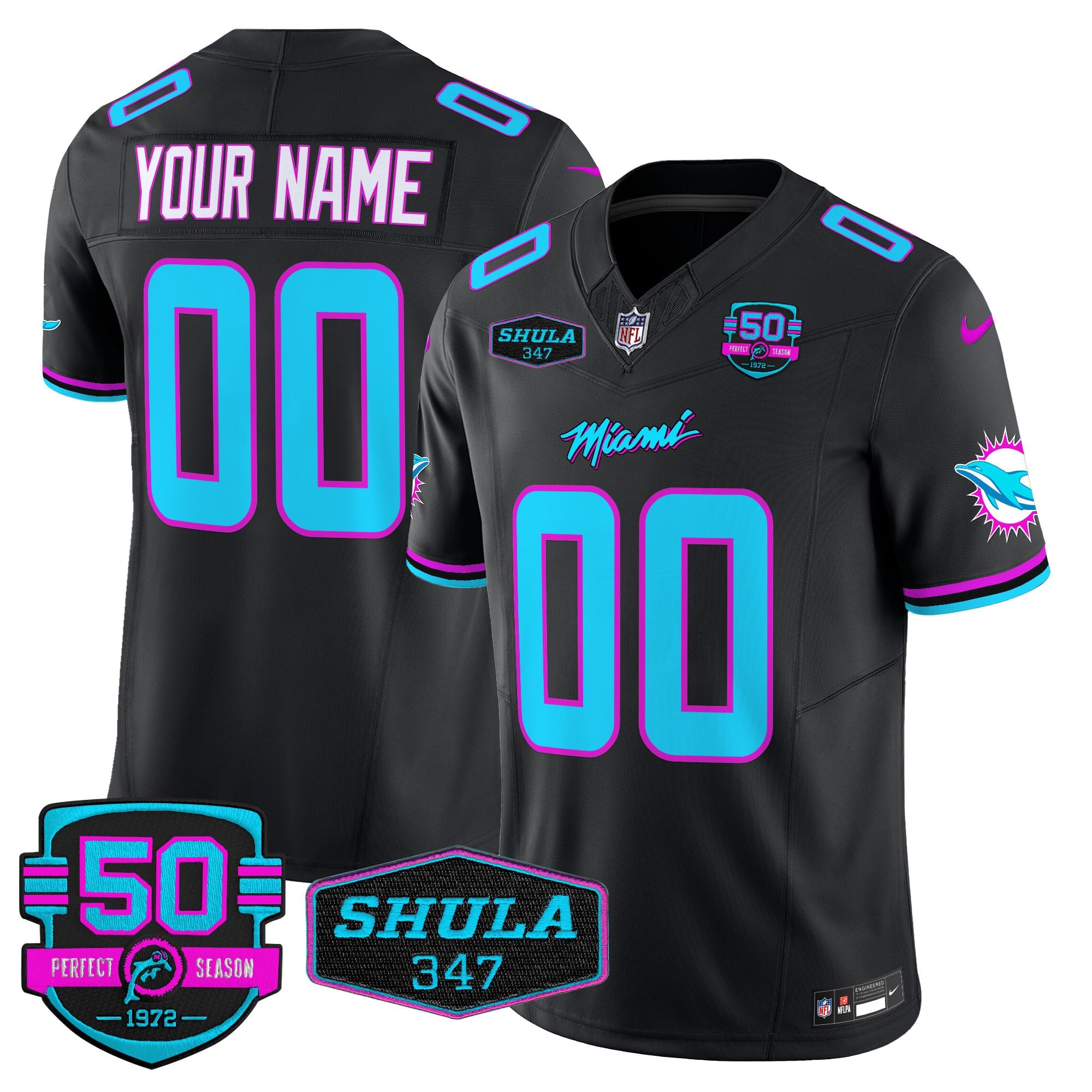 Custom Gender/Name Dolphins Miami Vice Vapor Limited Jersey V4 - All Stitched