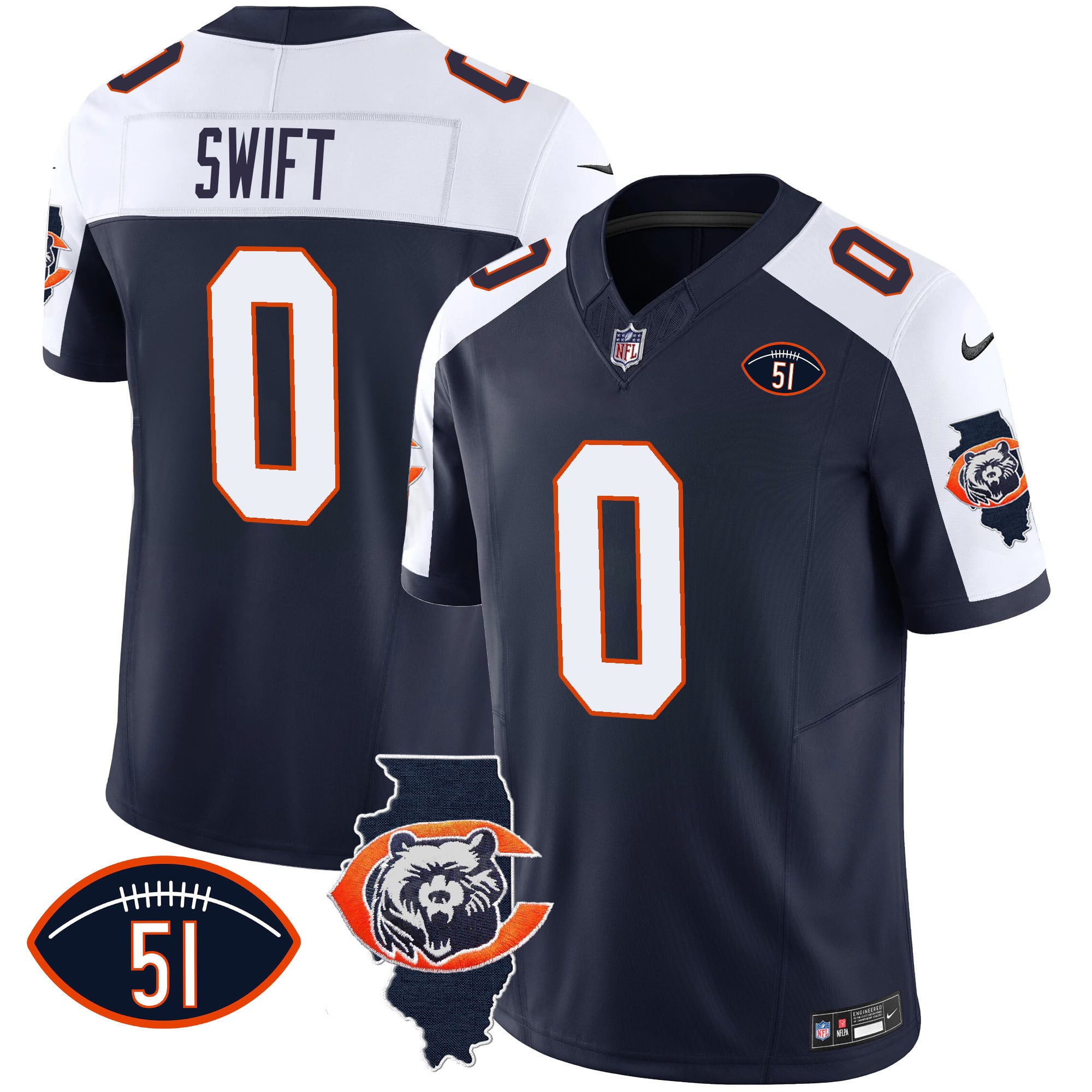 Men's Bears Throwback Illinois Patch Vapor Jersey - All Stitched