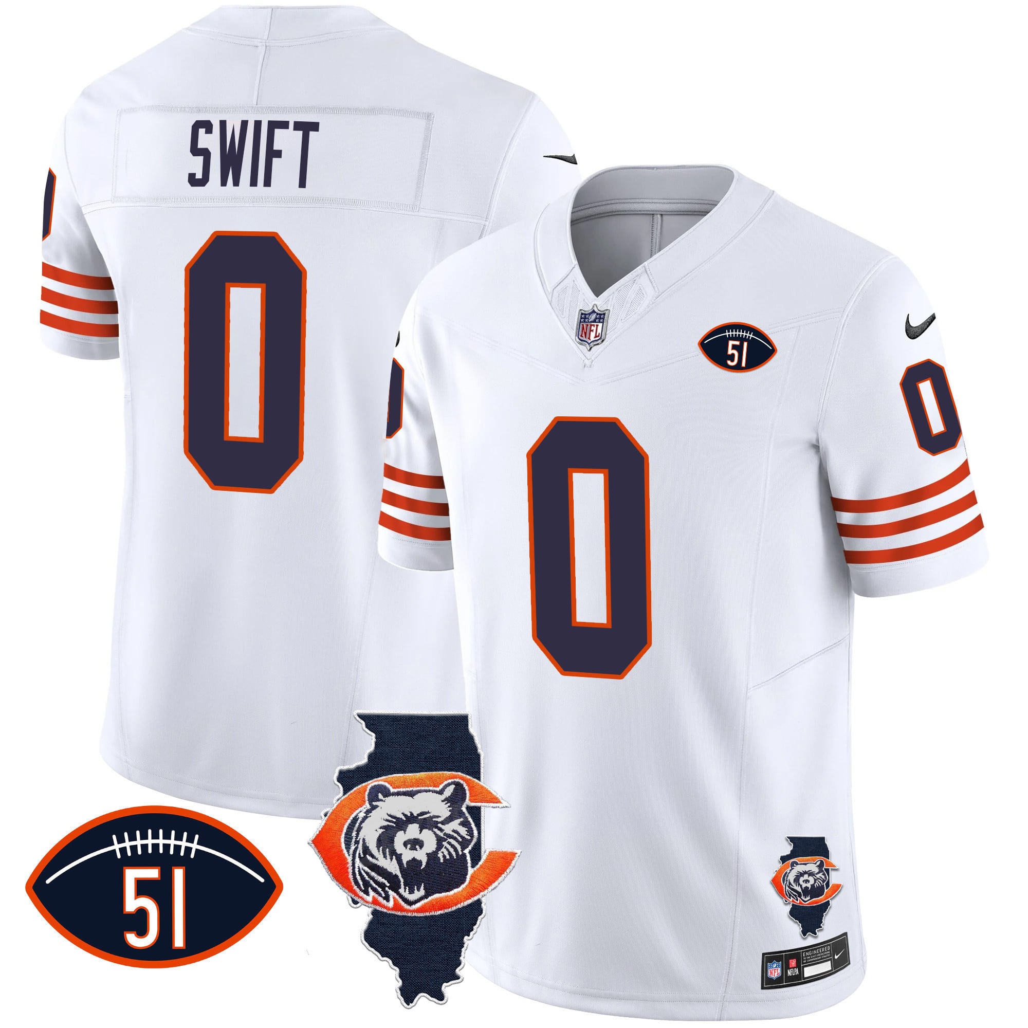 Men's Bears Throwback Illinois Patch Vapor Jersey - All Stitched