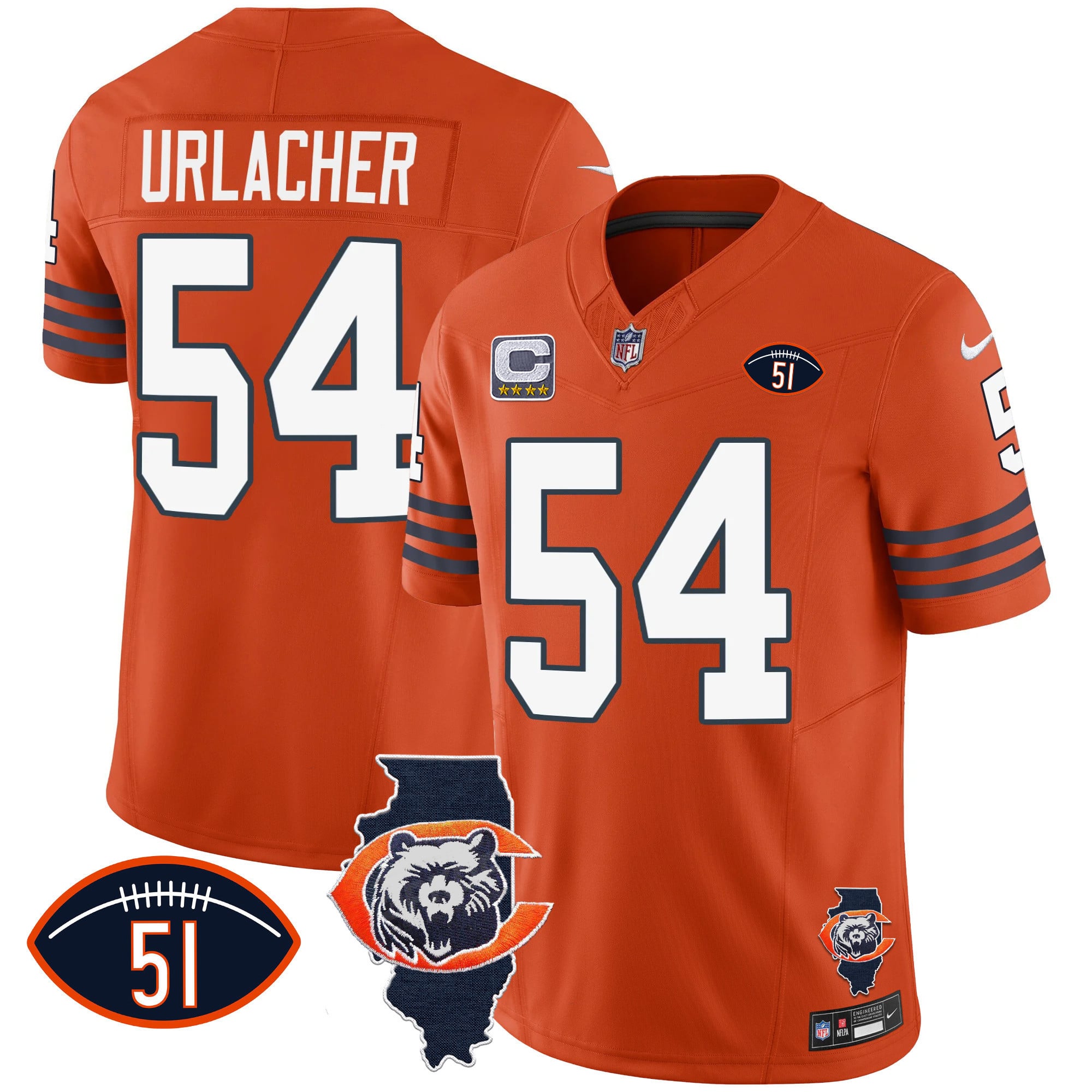 Men's Bears Throwback Illinois Patch Vapor Jersey - All Stitched