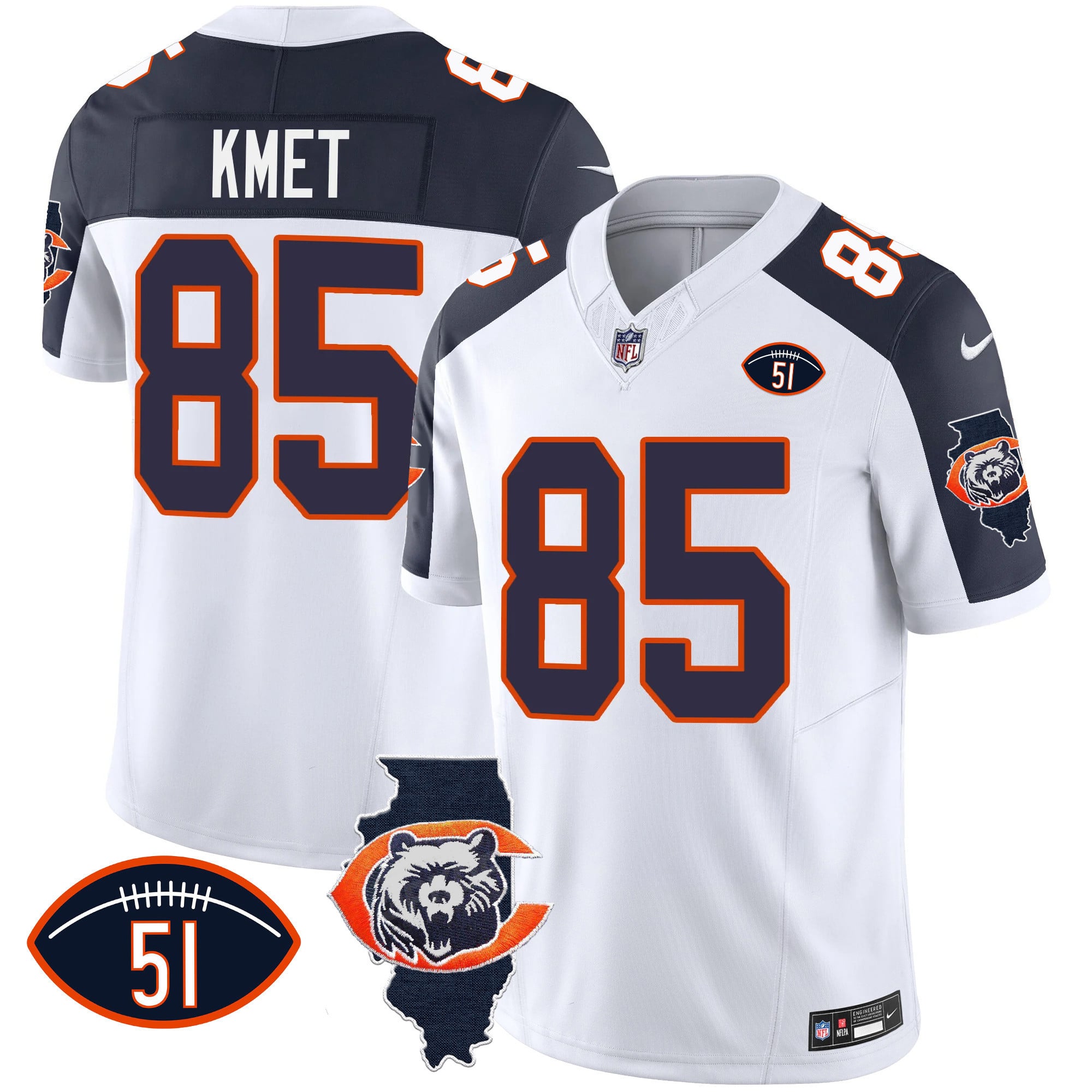 Men's Bears Throwback Illinois Patch Vapor Jersey - All Stitched