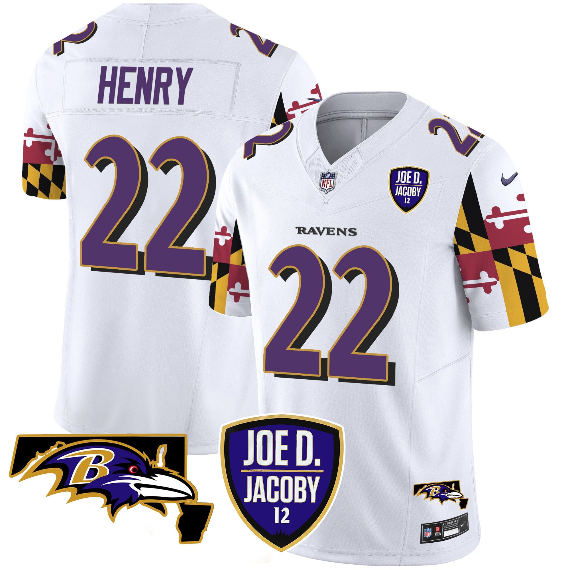Men's Ravens Joe D & Jacoby Patch Vapor Limited Jersey V2 - All Stitched