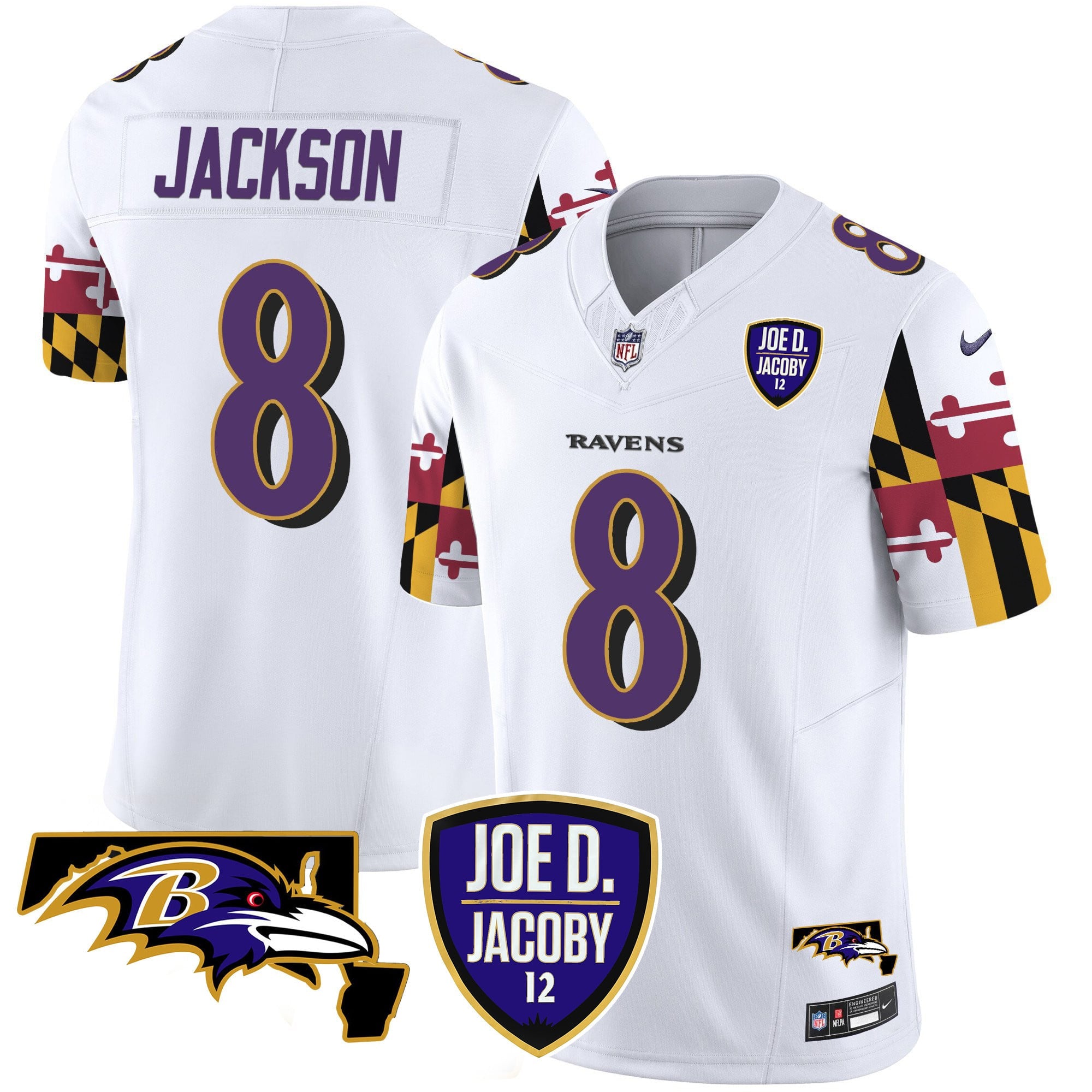 Men's Ravens Joe D & Jacoby Patch Vapor Limited Jersey V2 - All Stitched