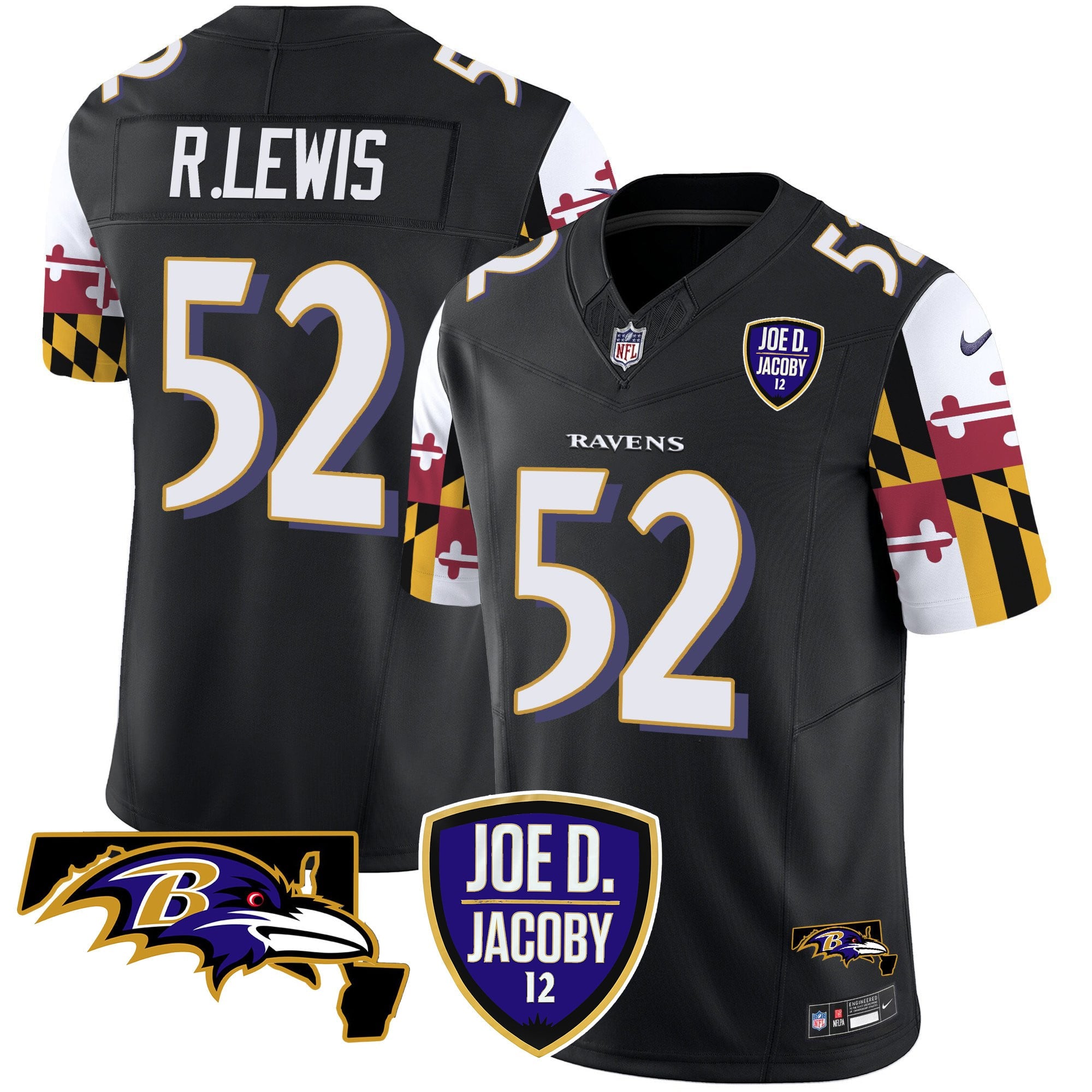 Men's Ravens Joe D & Jacoby Patch Vapor Limited Jersey V2 - All Stitched