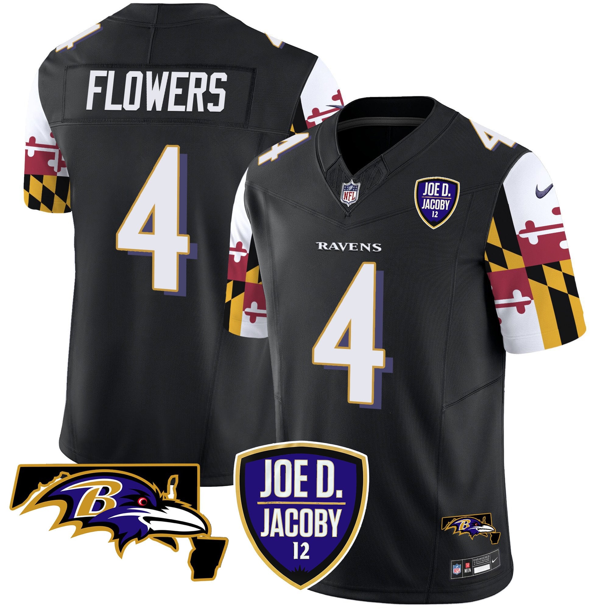 Men's Ravens Joe D & Jacoby Patch Vapor Limited Jersey V2 - All Stitched