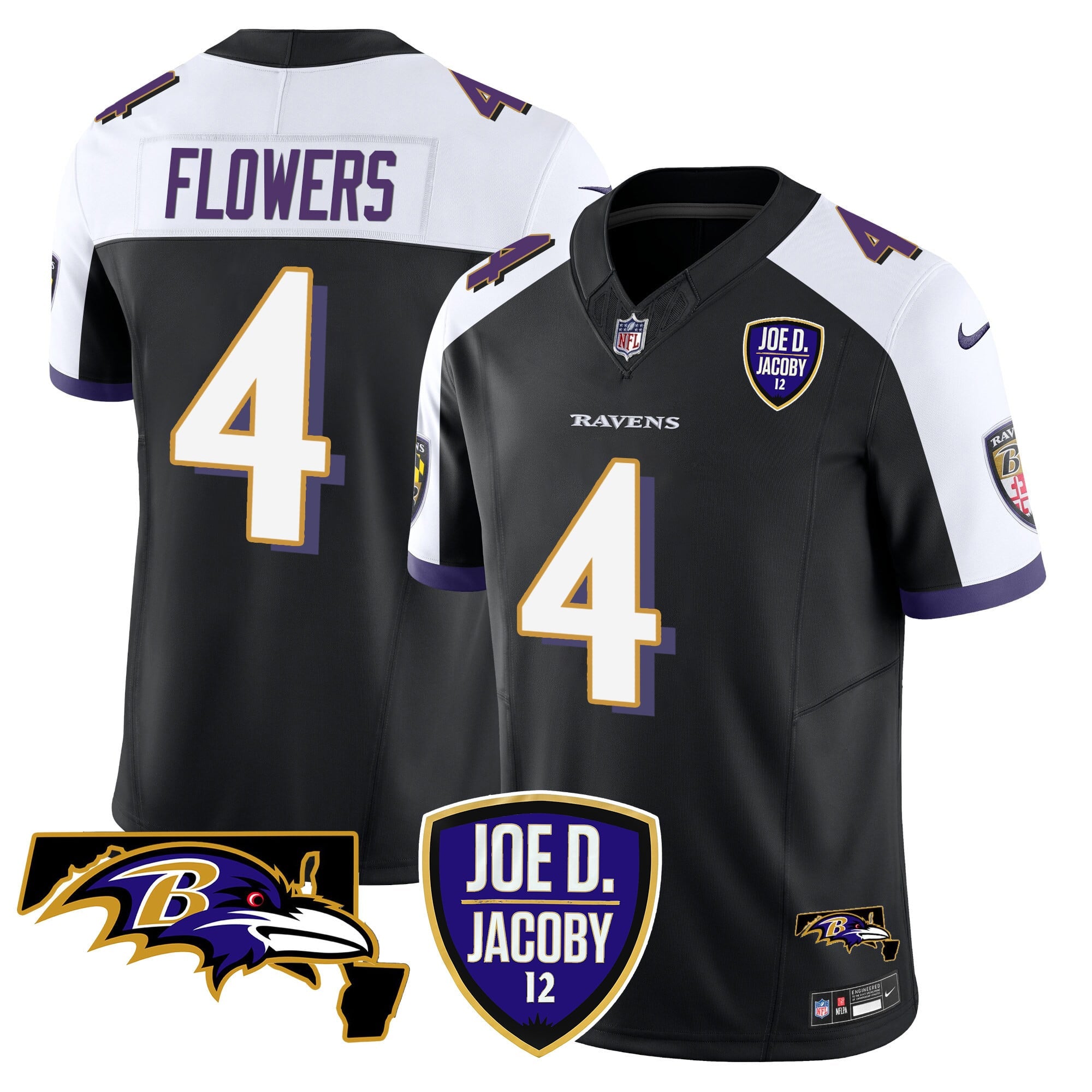 Men's Ravens Joe D & Jacoby Patch Vapor Limited Jersey - All Stitched