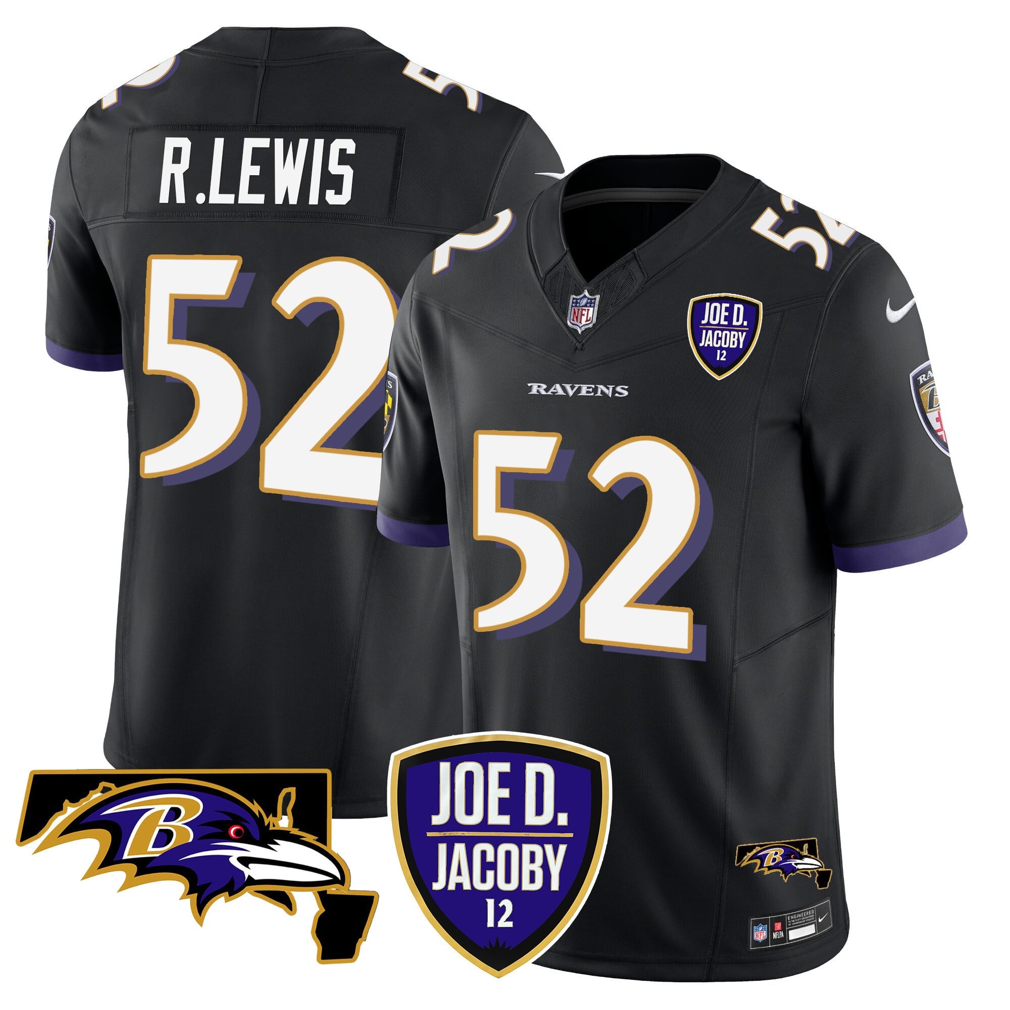 Men's Ravens Joe D & Jacoby Patch Vapor Limited Jersey - All Stitched