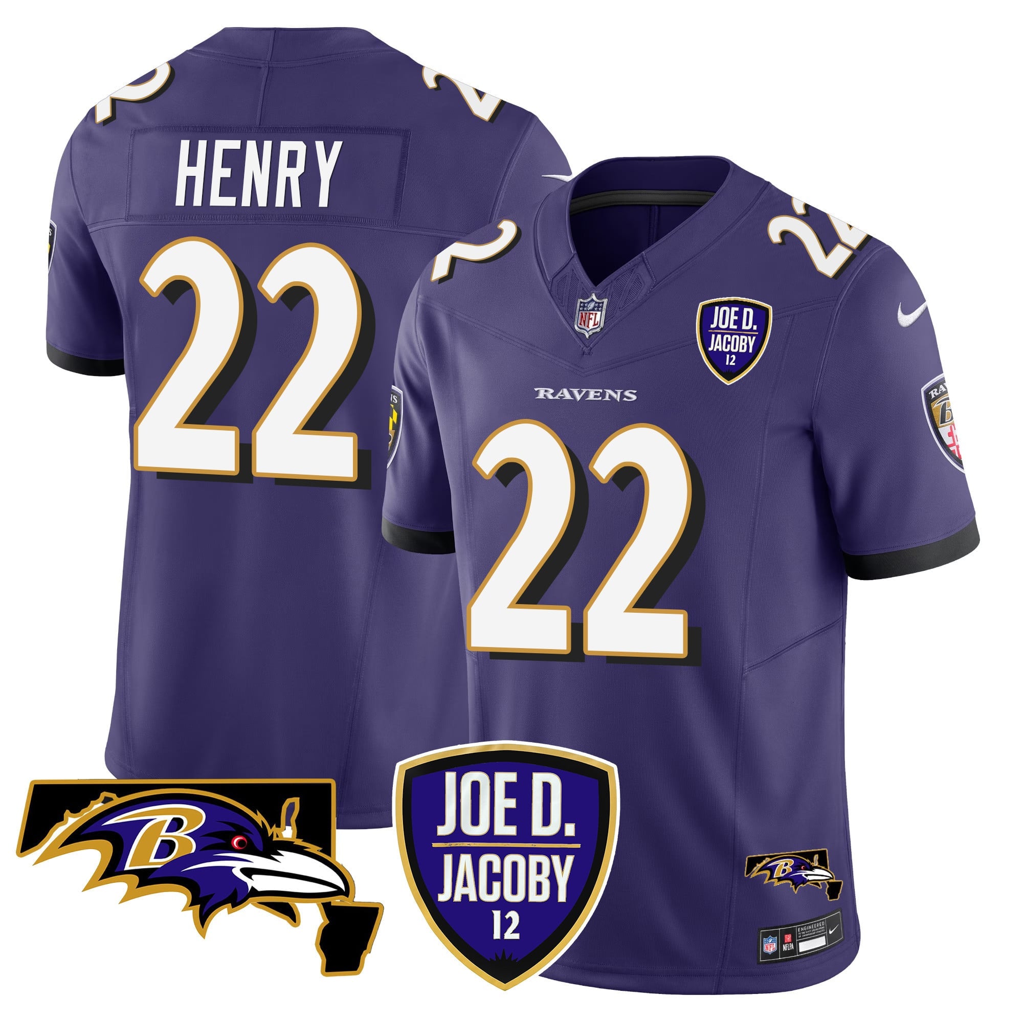 Men's Ravens Joe D & Jacoby Patch Vapor Limited Jersey - All Stitched