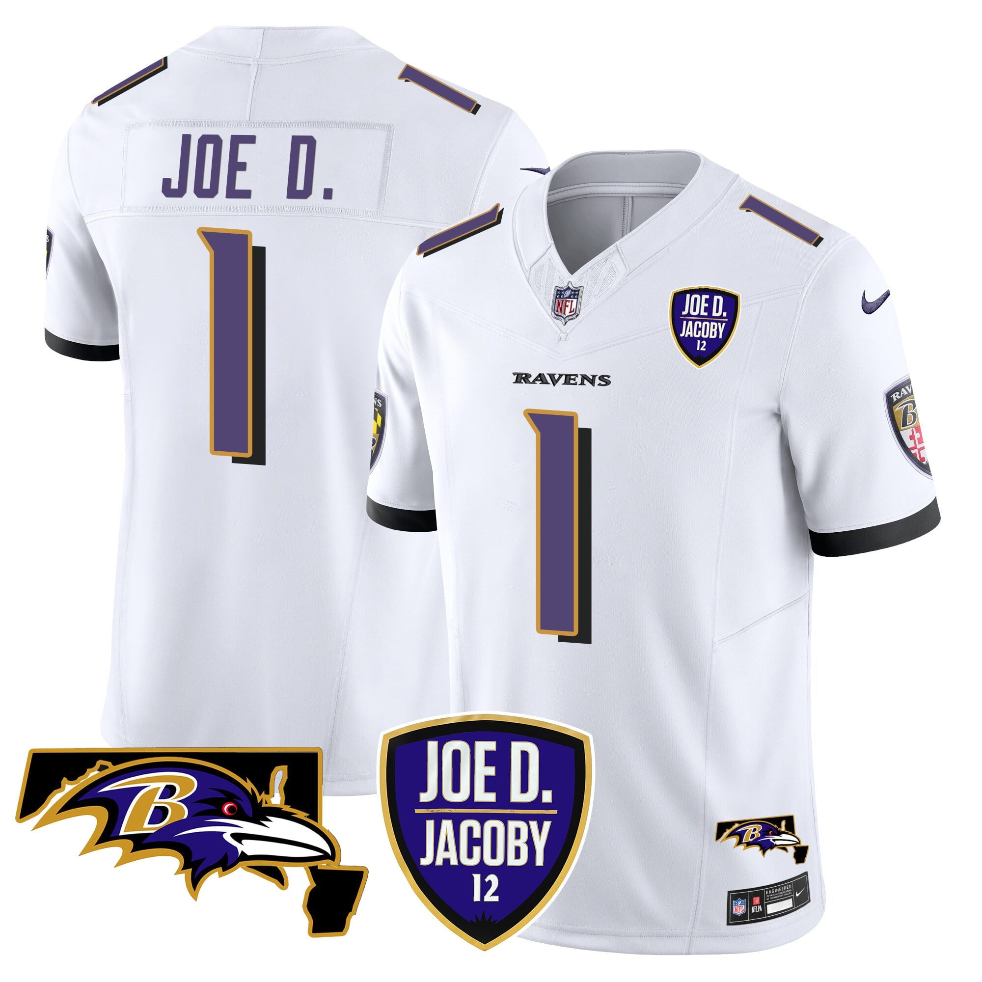 Men's Ravens Joe D & Jacoby Patch Vapor Limited Jersey - All Stitched