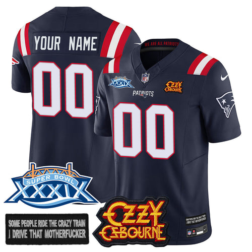Custom New England Patriots Ozzy Osbourne Jersey - Memories Super Bowl XXXIX - All Stitched