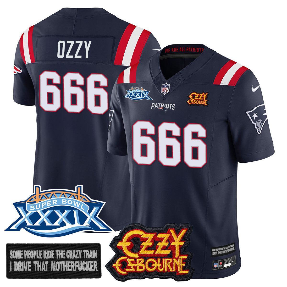 Men's New England Patriots Ozzy Osbourne Jersey - Memories Super Bowl XXXIX - All Stitched
