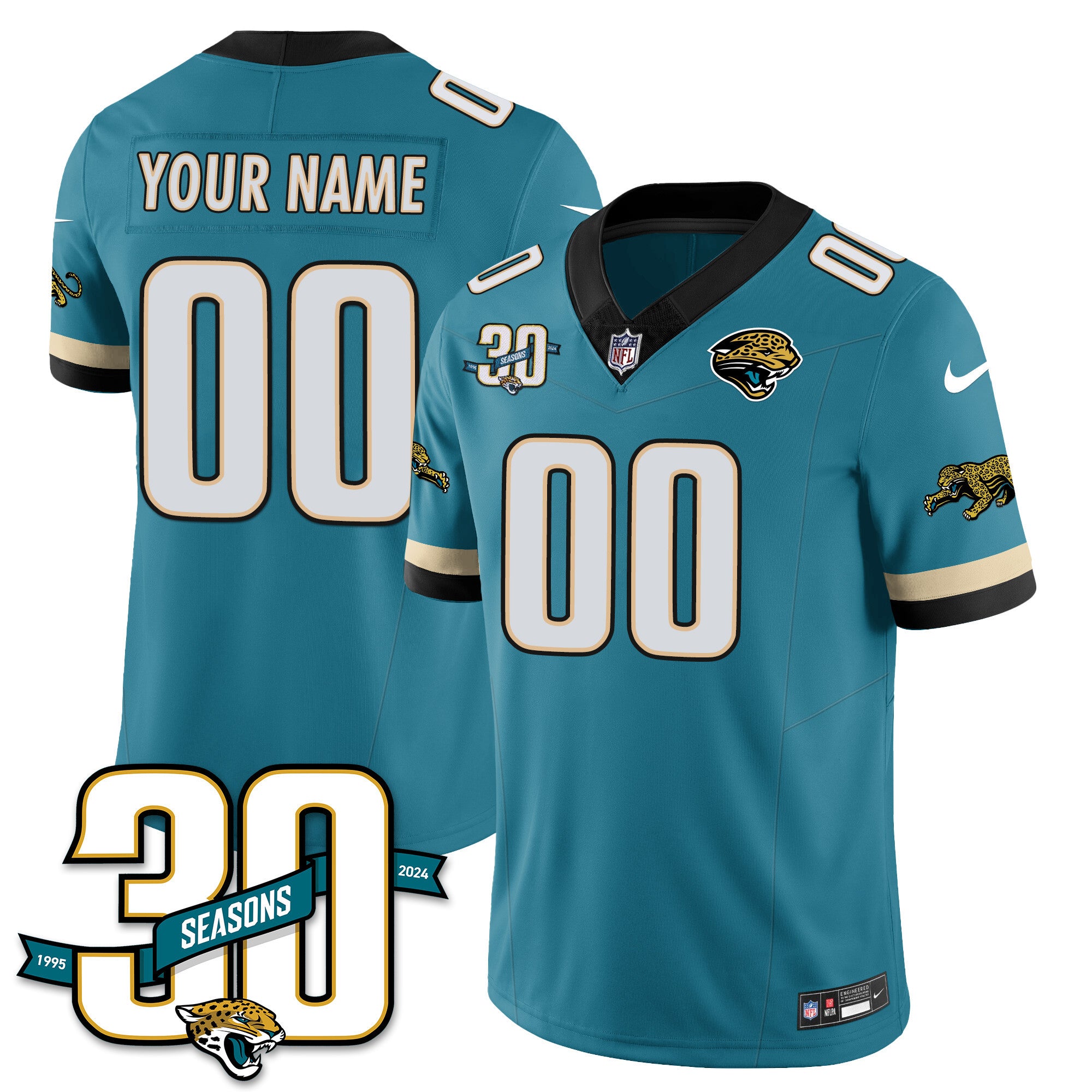 Custom Name/Gender Jacksonville Jaguars 1990s Throwback Uniforms - All Stitched