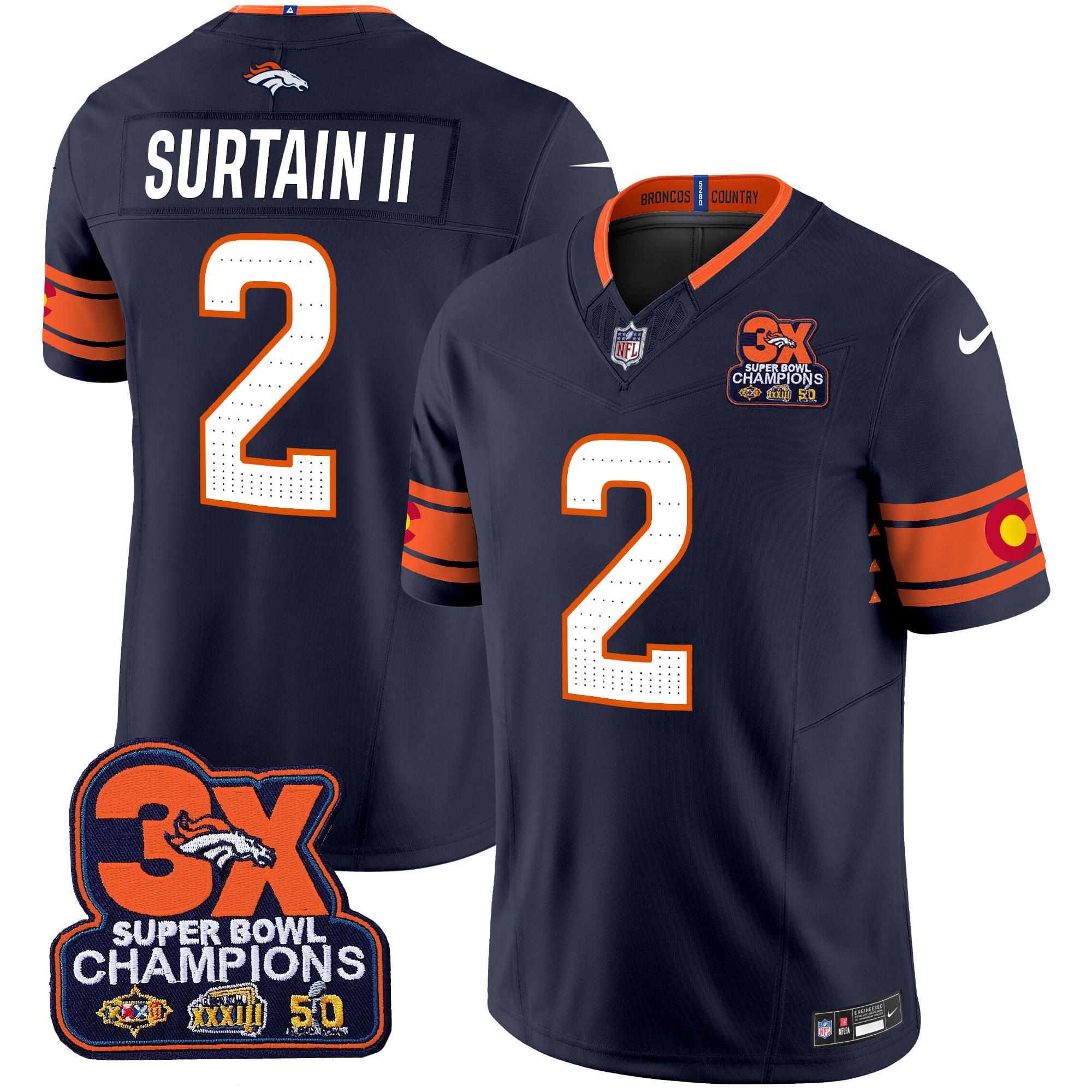 Men's Denver Broncos 3x Patch Colorado Flag Vapor Limited Jersey - All Stitched