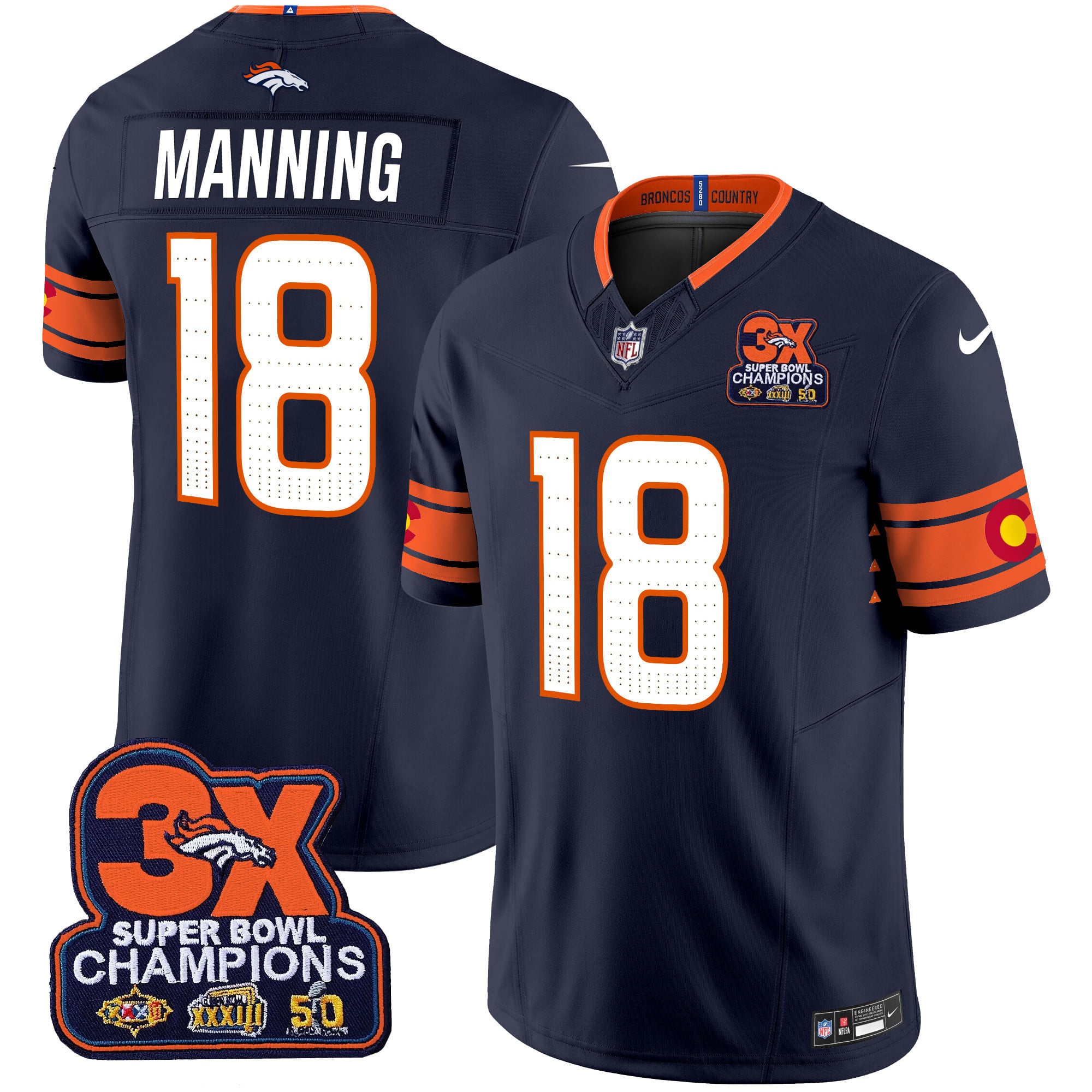 Men's Denver Broncos 3x Patch Colorado Flag Vapor Limited Jersey - All Stitched