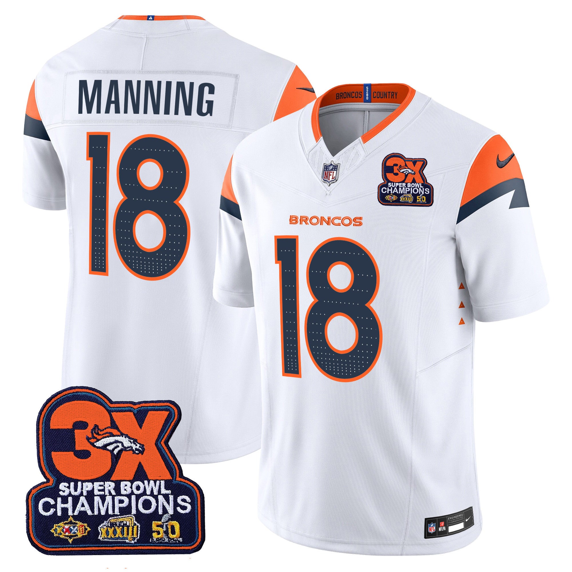 Men's Denver Broncos 3-Time Champions Patch Vapor Limited Jersey - All Stitched